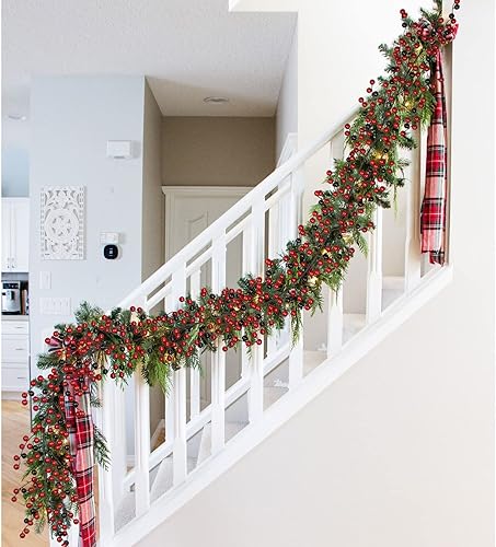 Miniatura 2 de DearHouse Guirnalda de Navidad de bayas rojas de 6 pies, guirnalda de bayas rojas artificiales, decoración del hogar para vacaciones de invierno,