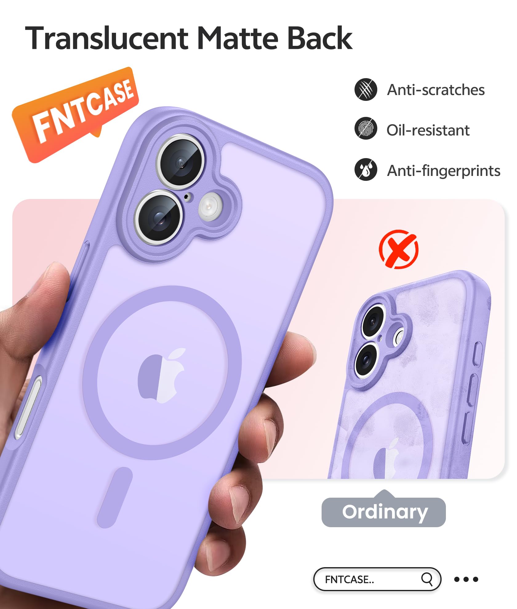FNTCASE for iPhone 17 Case: [Compatible with Magsafe] Translucent Matte Cases with [Full Camera Protection] [Screen Protector] Military Grade Shockproof Protective Phone Cover - Light Purple