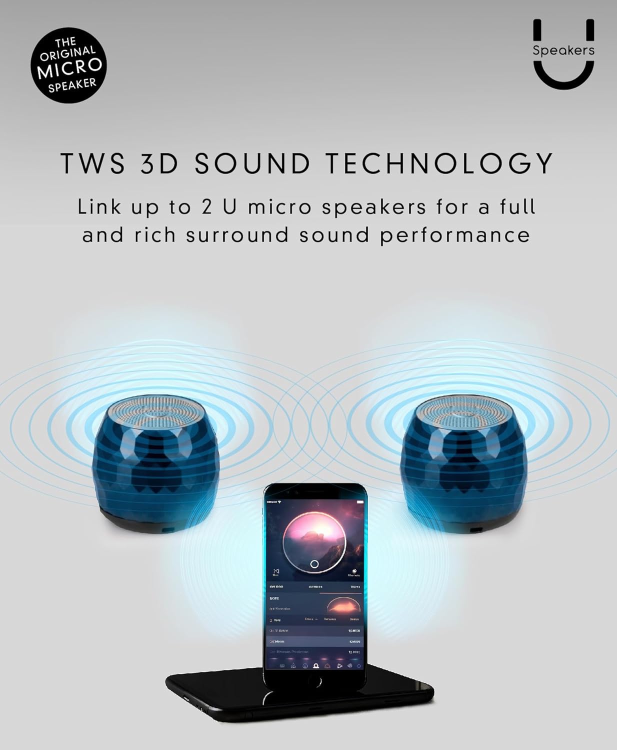 Fashionit U Micro - Small Bluetooth Speaker | Coin-Sized Speakers Bluetooth Wireless with Built-in Mic & Remote Shutter | Portable Rich Sound for Travel, Shower, Beach |Glam Midnight Blue