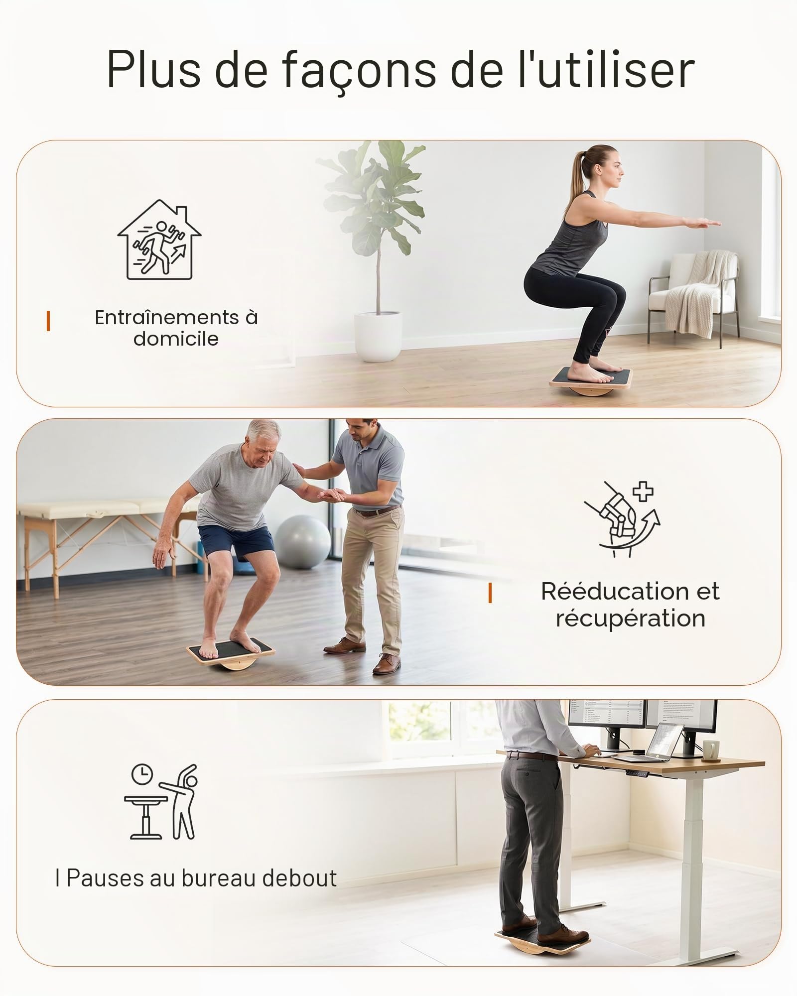 StrongTek Planche d'équilibre professionnelle en bois, planche à bascule, accessoire de bureau debout en bois, planche d'équilibre pour sous le bureau, rouleau antidérapant, renforcement du tronc