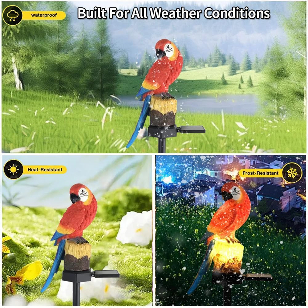Solar Energy Red Parrot Light, Garden Decoration Resin Cute Animal Ground Lamp,Wireless Dusk to Dawn LED Sconce Lights Waterproof.