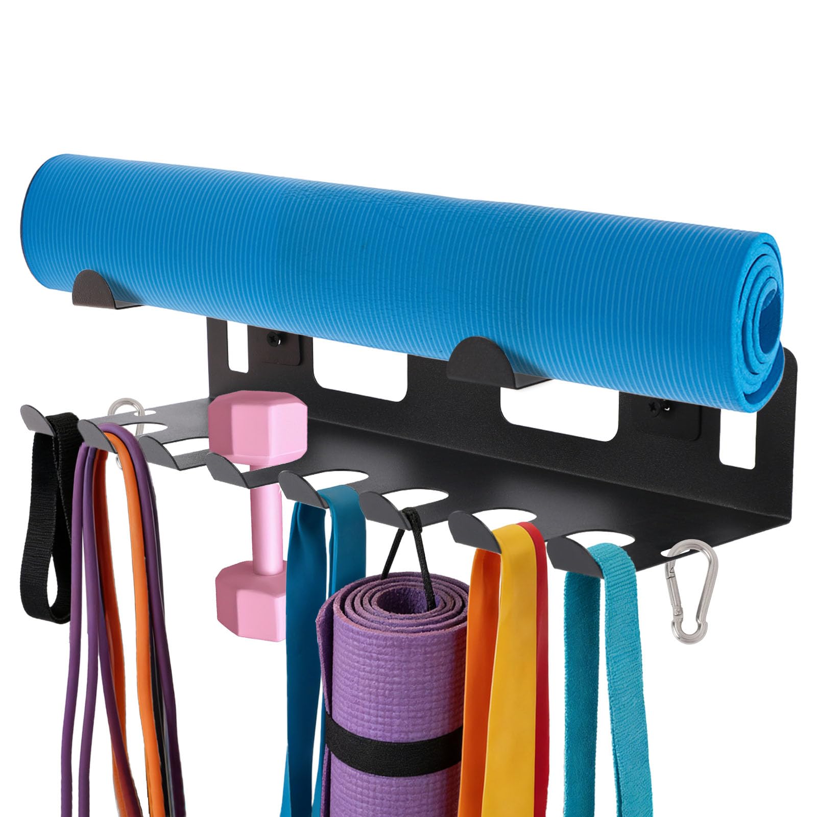 Étagère Gym, Haute Résistance Organisation de Gym à Domicile à Monter au Mur avec Mousqueton pour Bandes Élastiques Tapis de Yoga Cordes Sauter Ceintures Poids Sangles