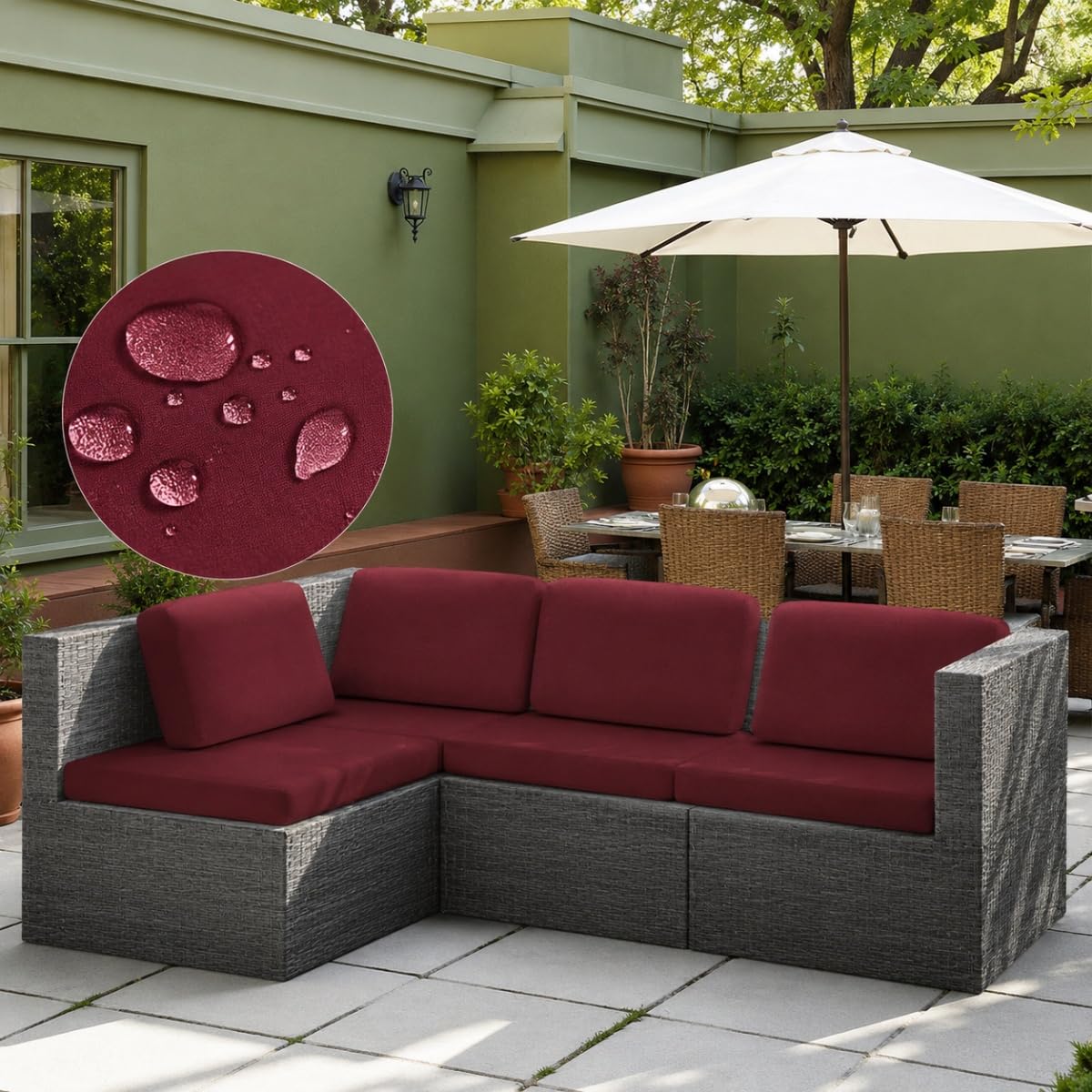 Hiseng 8 PCS Outdoor Patio Cushion Covers Replacement Water-Repellent Stretch Spandex for 4 Backrests and 4 Seat Cushions, Garden Rattan Furniture Set Corner Sofa Slipcovers