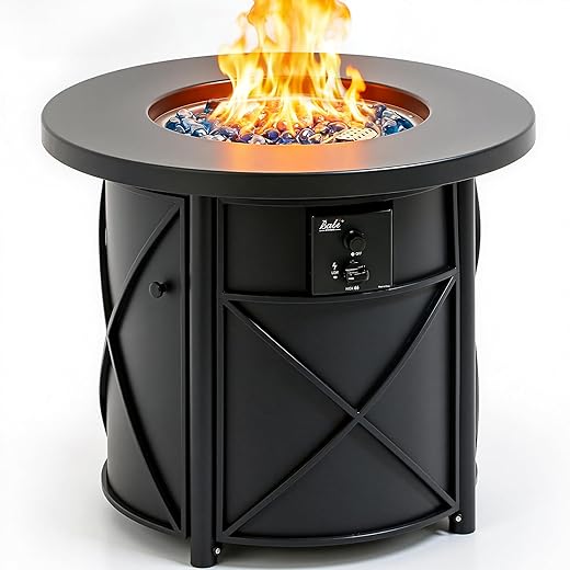 BALI OUTDOORS Propane Fire Pit Table Gas Firepit 30 Inch 50,000 BTU with Fire Glass Cover Lid for Patio, Garden, Backyard and Porch