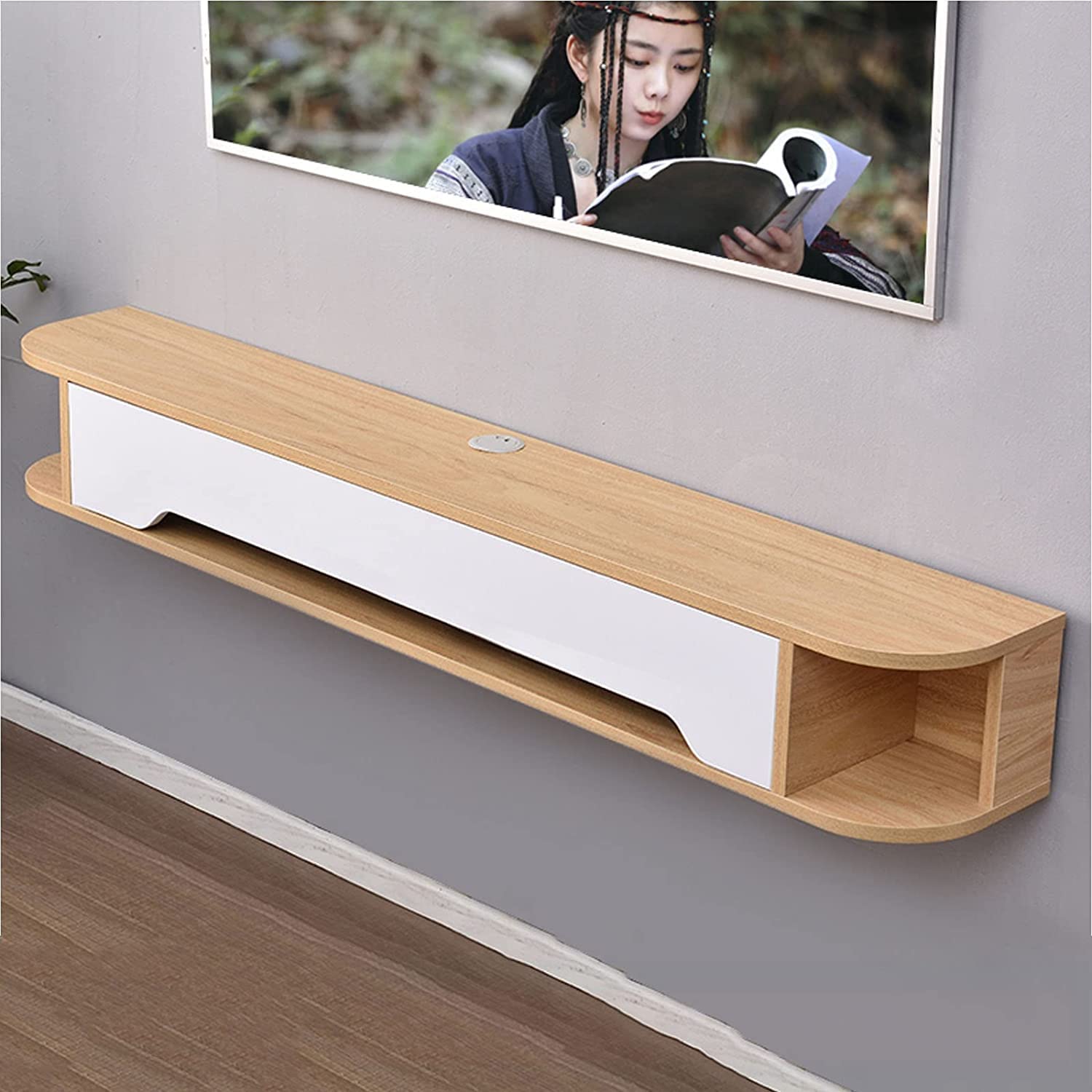 unità TV fissata al Muro Supporto TV Galleggiante Montato a Parete, Centro di intrattenimento per Console multimediale Montato a Parete da 130 cm, Rack per Set-Top Box, passacavi Nascosto/Spazio lib