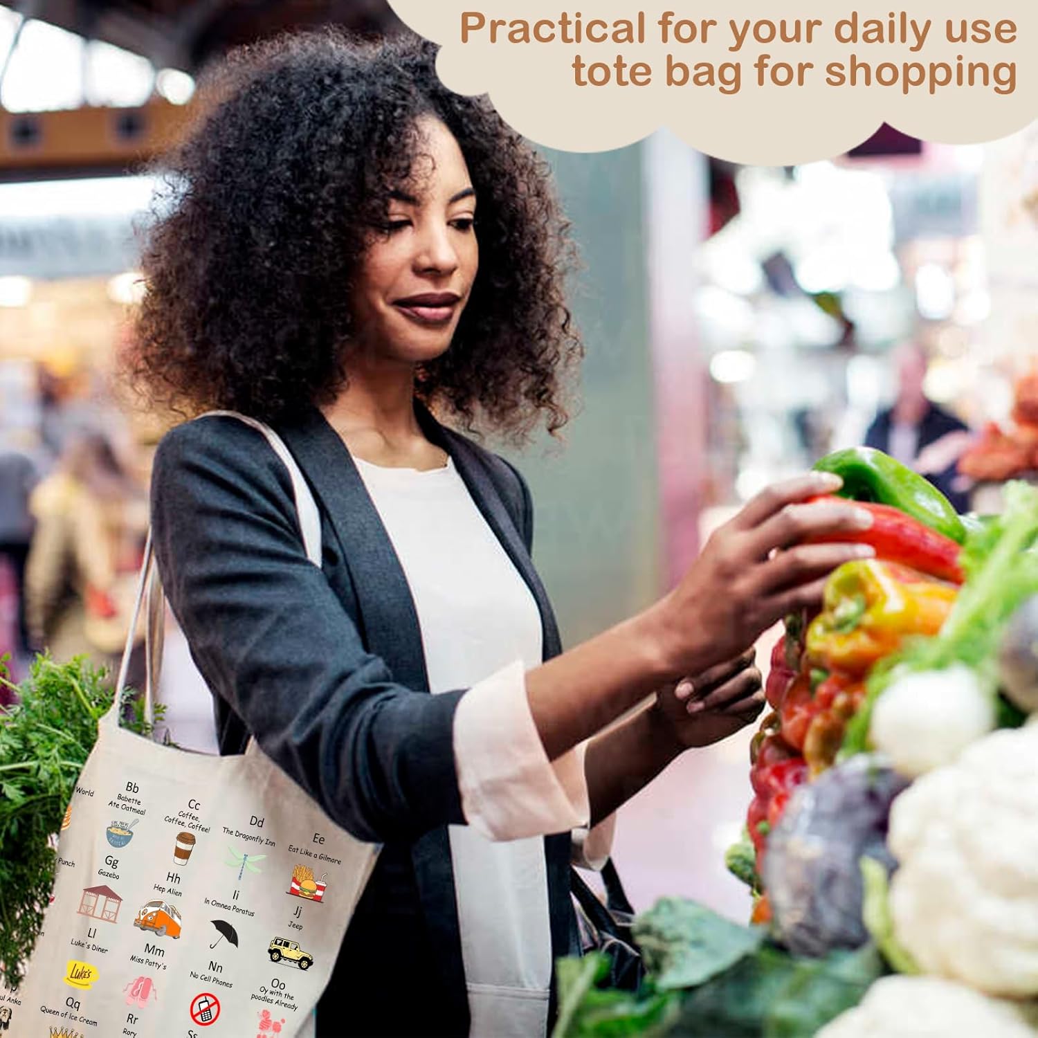 Gilmore Alphabet Tote Bag, Luker's Dinner Inspired TV Show Merchandise Gifts, Canvas Fans Presents for Women/Sister, Shoulder/Travel/Work/Foldable - Image 2