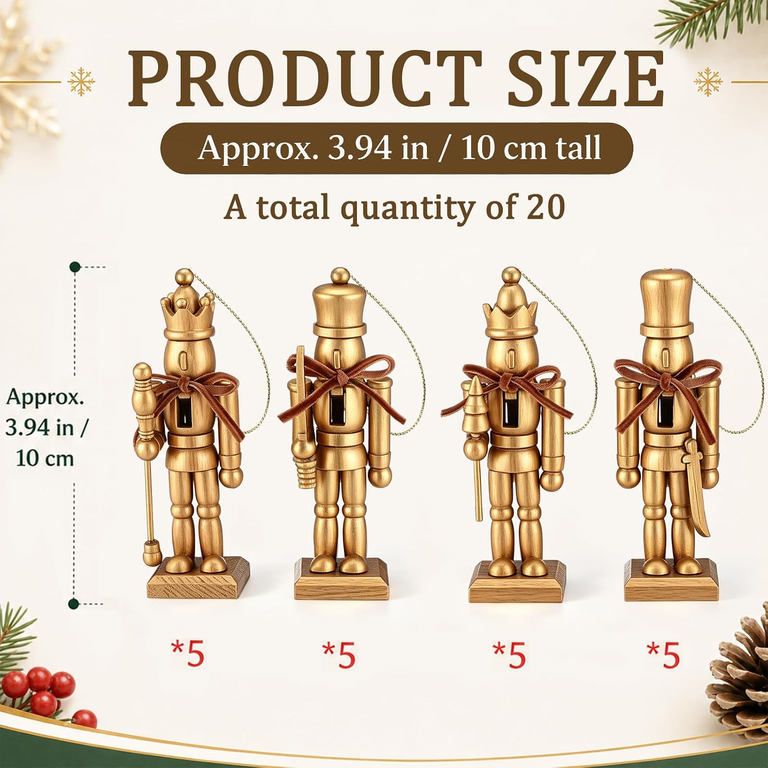 Novabright 20 Pcs Wooden Nutcracker Ornaments for Christmas Tree 4 Inch