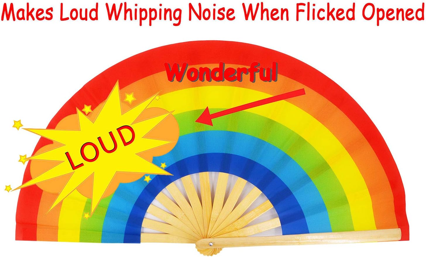 Large Folding Hand Rave Fan Popping Fans Clap Fans for Line Dancing, Big Clacking Fan for Dance,Party,Decoration,Festival (Rainbow)