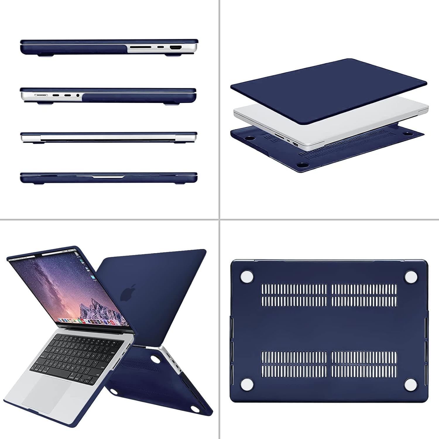 MOSISO Compatible with MacBook Pro 14 inch Case 2021 2022 Release A2442 M1, Neoprene Sleeve Bag&Plastic Hard Cased&Keyboard Cover&Screen Protector&Storage Bag, Navy Blue