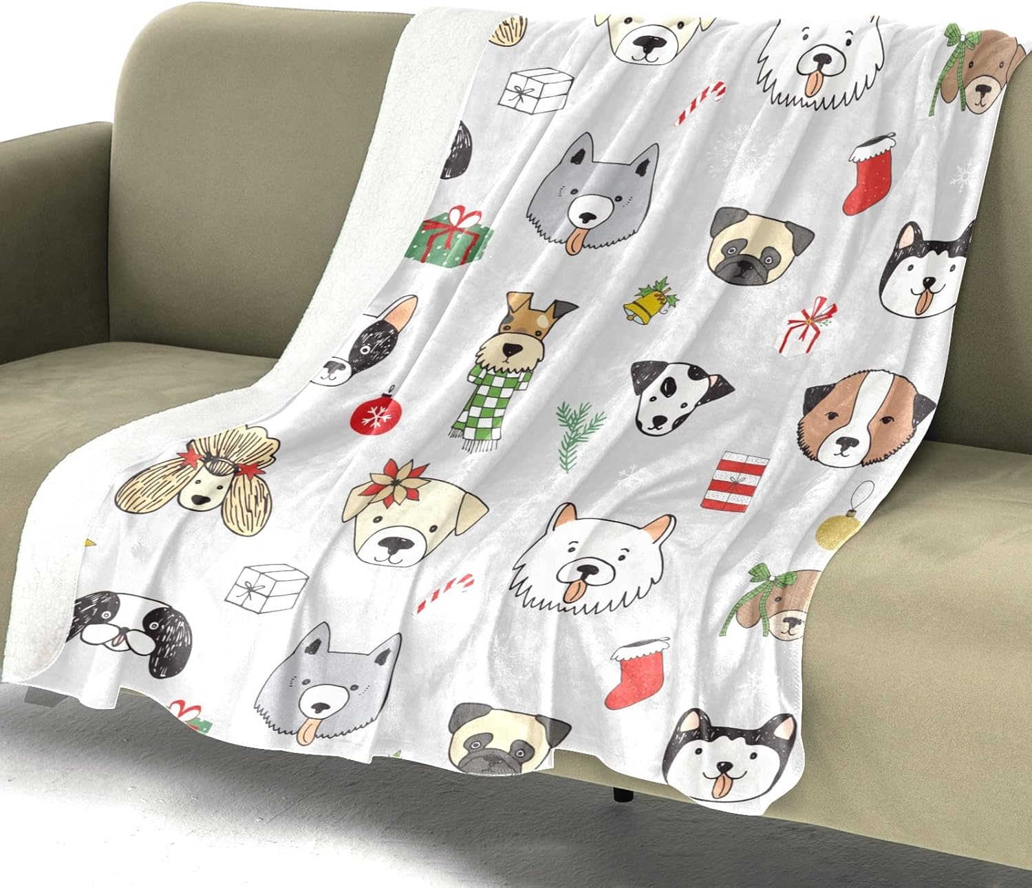 Christmas Dogs Doodle Fleece Throw Blanket, Soft Blankets