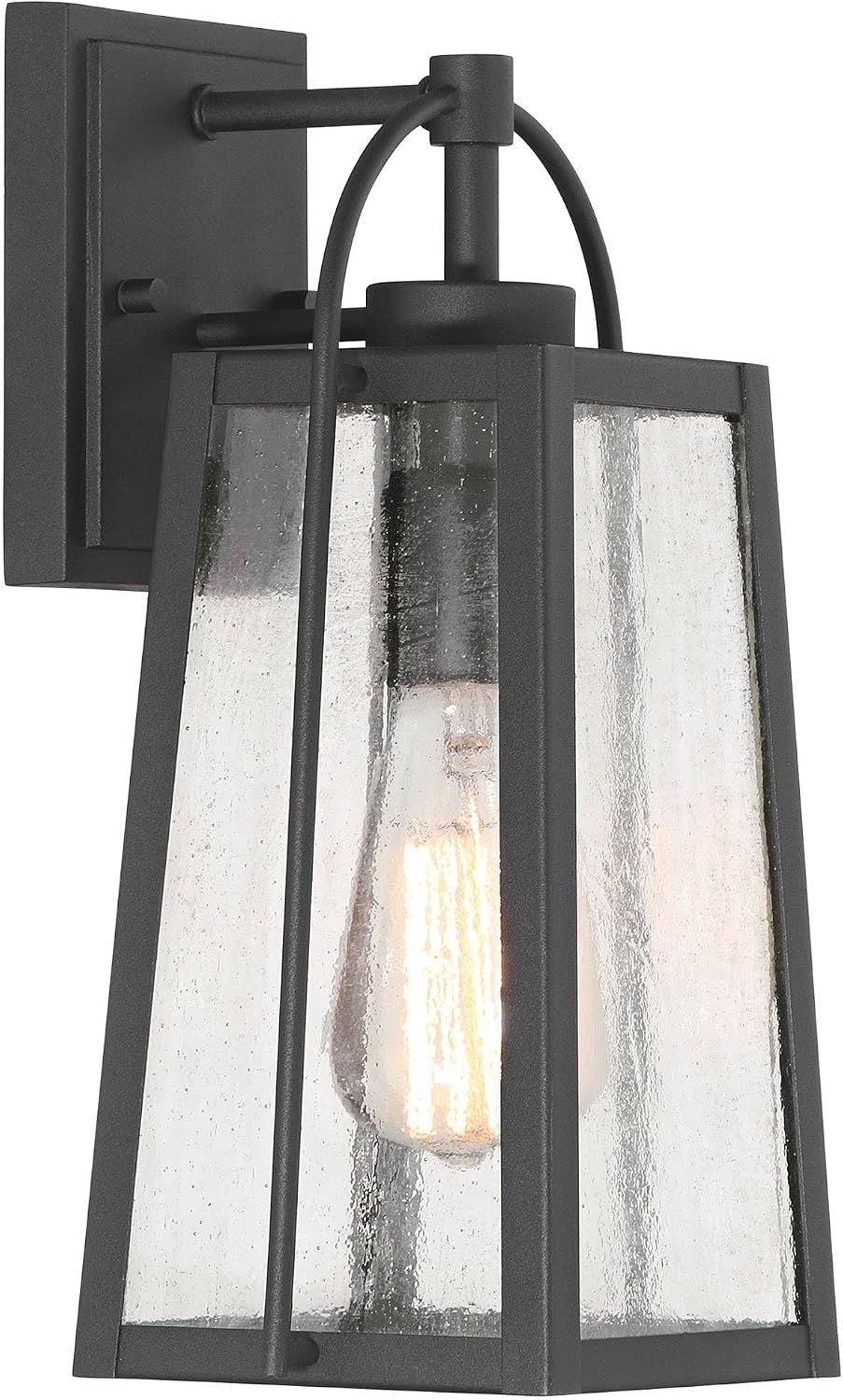 Possini Euro Design Woodley 13" High Modern Industrial Cottage Core Outdoor Wall Light Fixture Mount Porch House Exterior Lantern Weatherproof Sand Black Aluminum Seeded Glass Shade Front Door