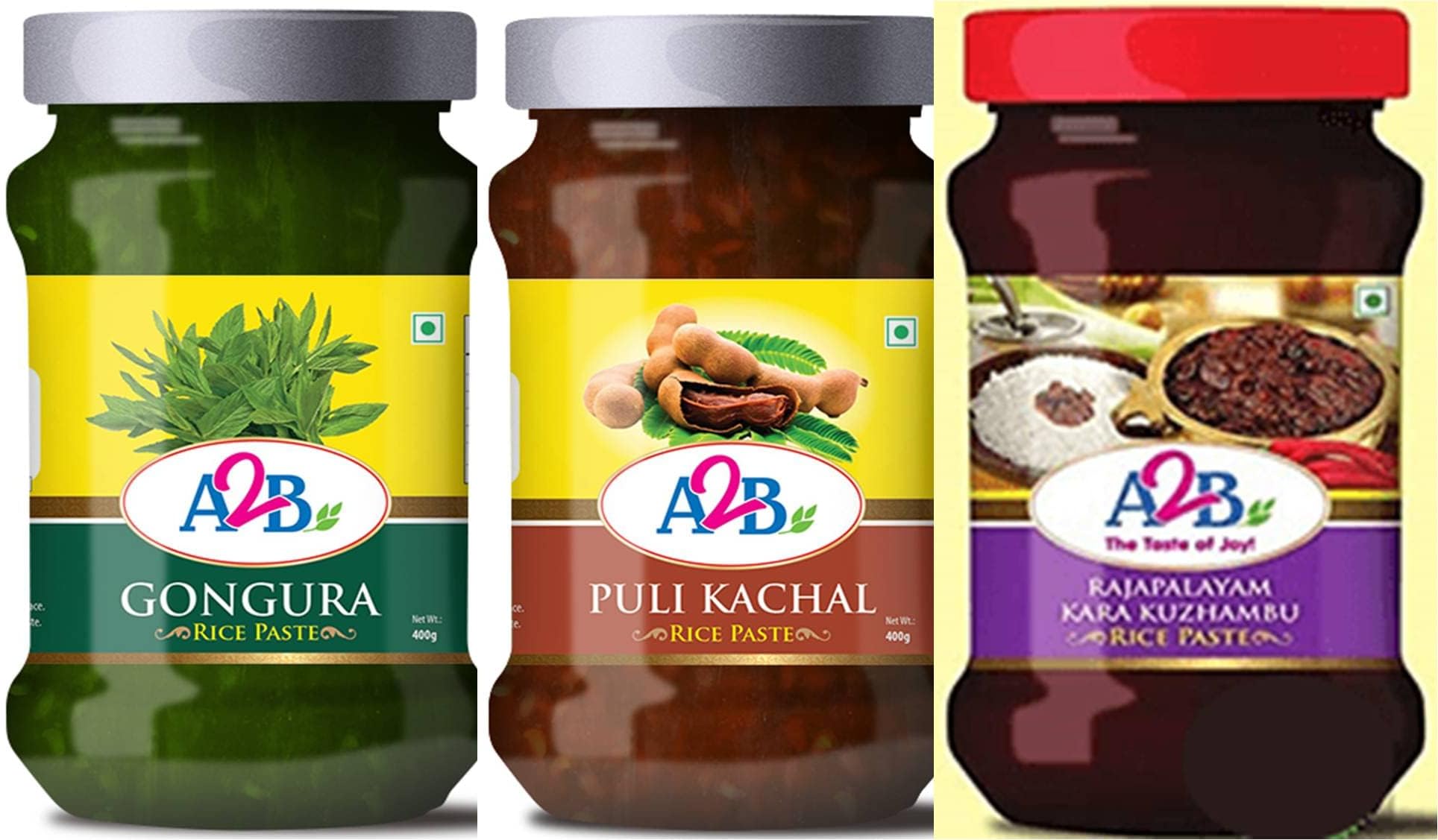 Adyar Anand Bhavan Sweets and Snacks A2B Pulikachal 400 g, Rajapalayam Kara Kozhambu 400 g, Gongura 400 g Rice Paste Combo Deal