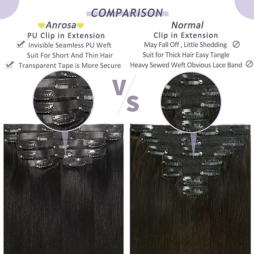 Miniatura 9 de Anrosa Extensiones de cabello humano con clip, sin costuras, de 14 pulgadas, color rubio caramelo, extensiones de cabello humano real, ultra