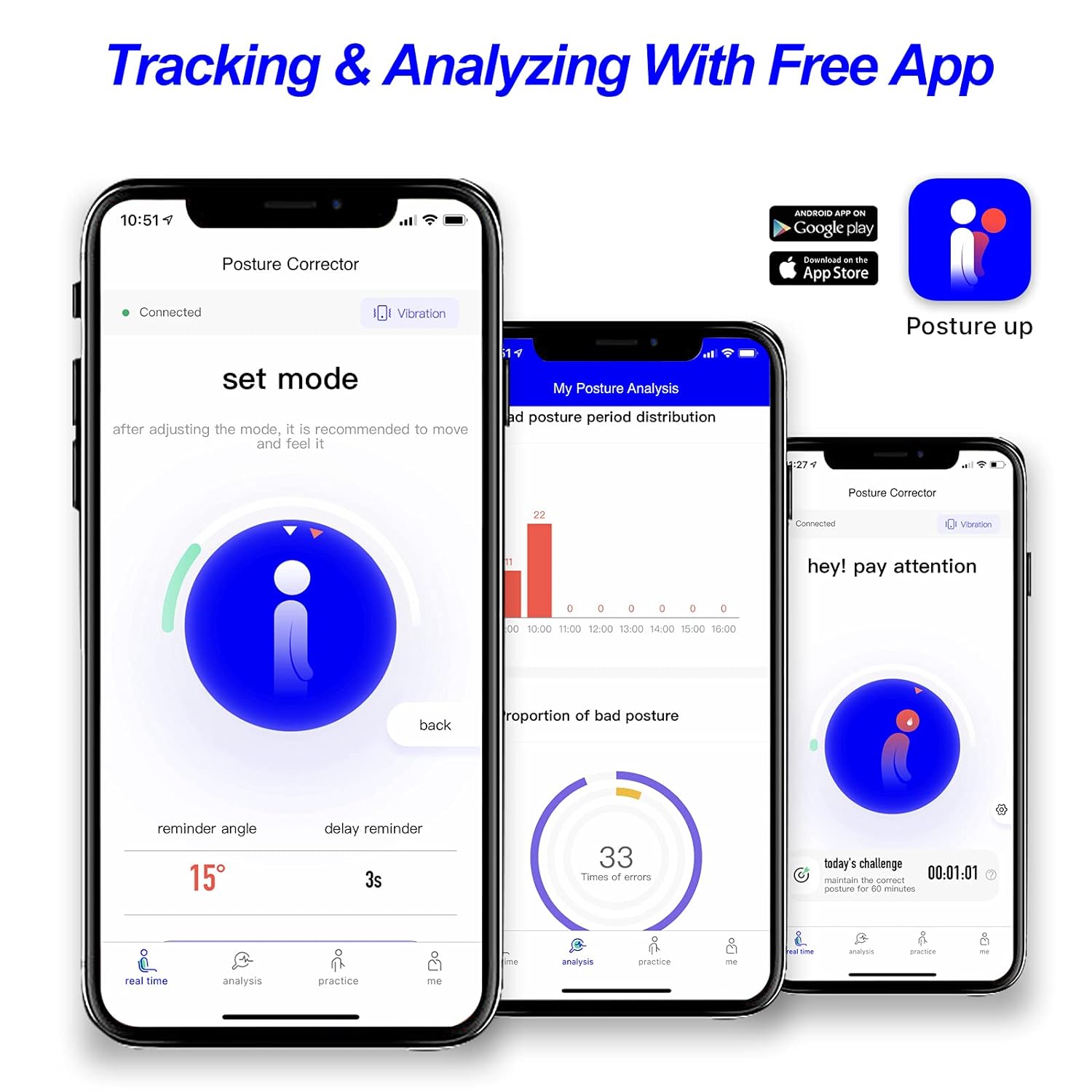 hipee P1 app interface for posture tracking and analysis