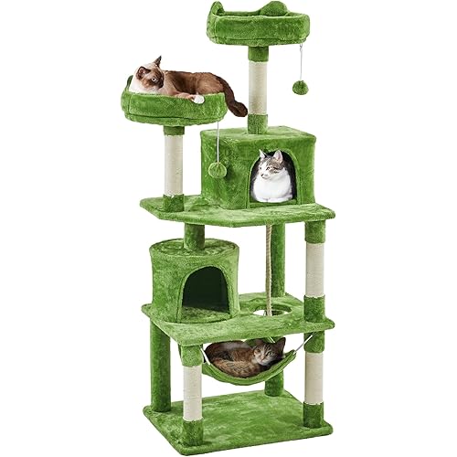 Yaheetech 62.5inches Cat Tree Cat Tower Kitten Condo with Platform & Hammock, Scratching Posts for Kittens Pet Play House with Plush Perch for Indoor Activity Relaxing, Green