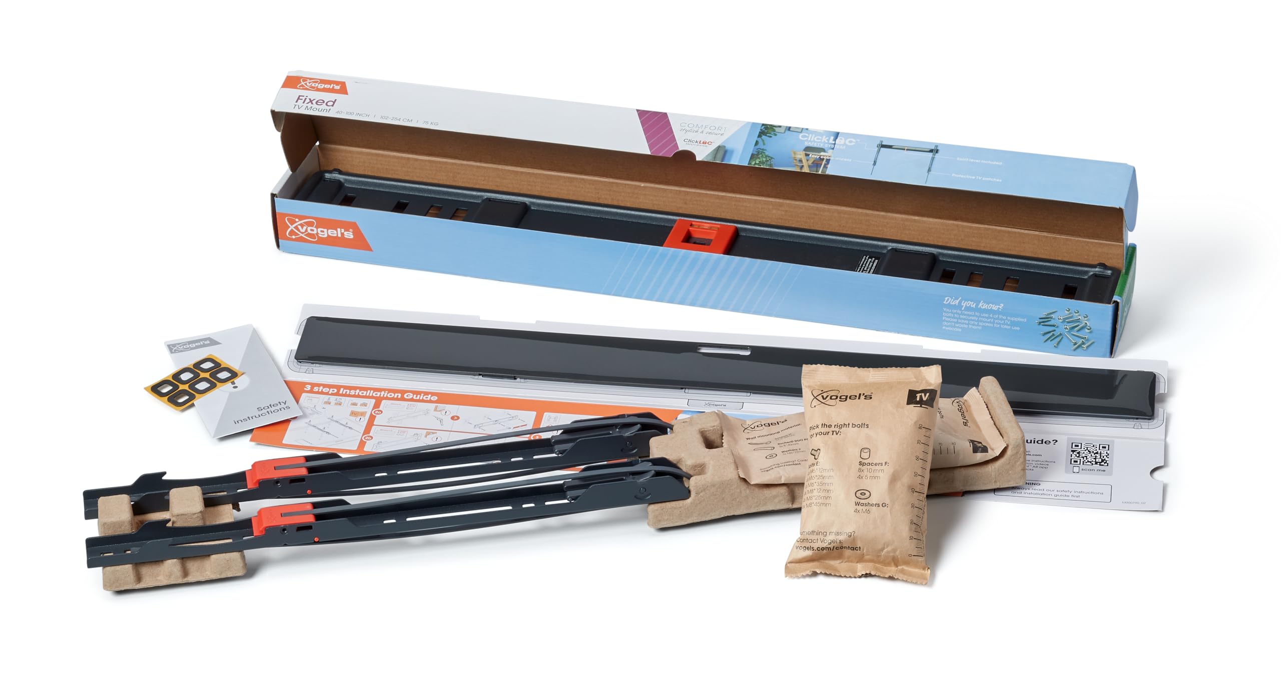 Vogel's TVM 3607 - Feste TV-Wandhalterung für 40-100 Zoll Fernseher, Sicheres Einrasten mit ClickLoc, Ultra-flach, Belastbar bis 75 kg, TÜV-Zertifiziert, VESA 100x100 bis 600x400
