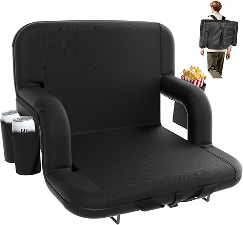 DEKEMASTER Asientos de estadio con respaldo – Sillas de gradas portátiles con respaldo y cojín, 6 posiciones ajustables, asiento de gradas acolchado