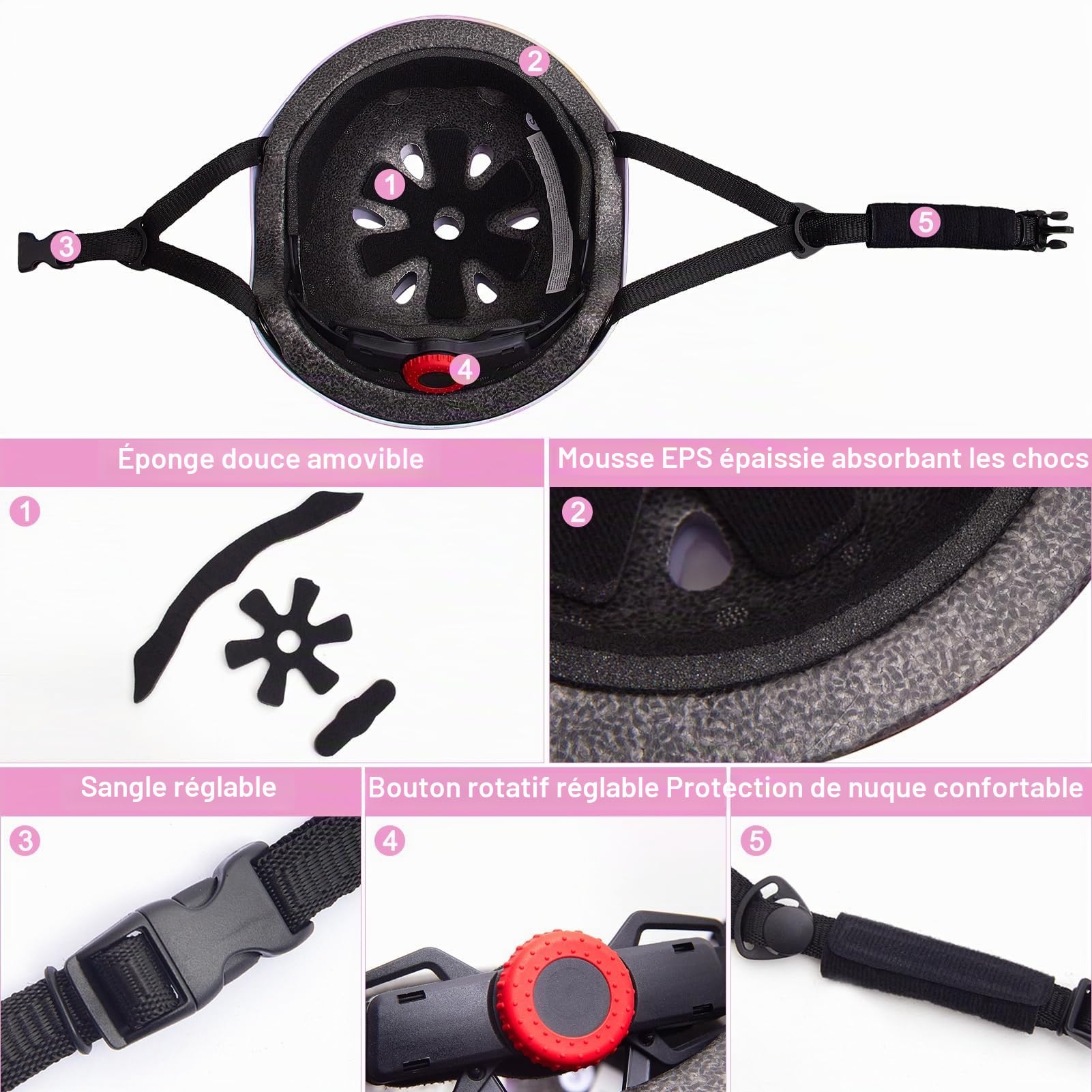 Casque Vélo Enfant 3-8 Ans avec Genouillères Coudières Protège-Poignets Réglables Kit Protection Rollers Skate Trottinette