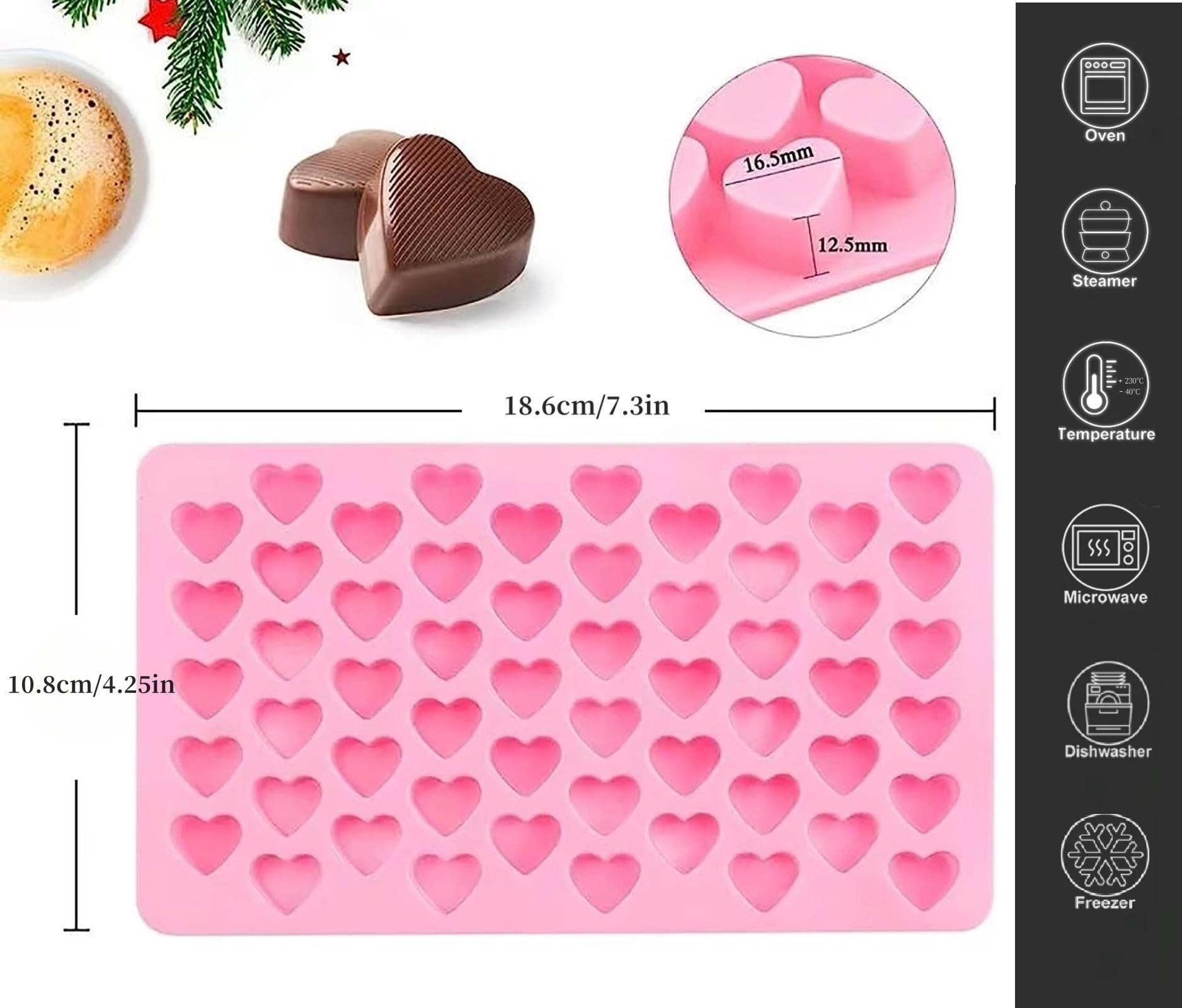 Paquete de 2 moldes de silicona con forma de corazón, antiadherentes, de grado alimenticio, moldes para hornear, moldes reutilizables para dulces, para gelatina, golosinas caseras, dulces, chocolate, 2