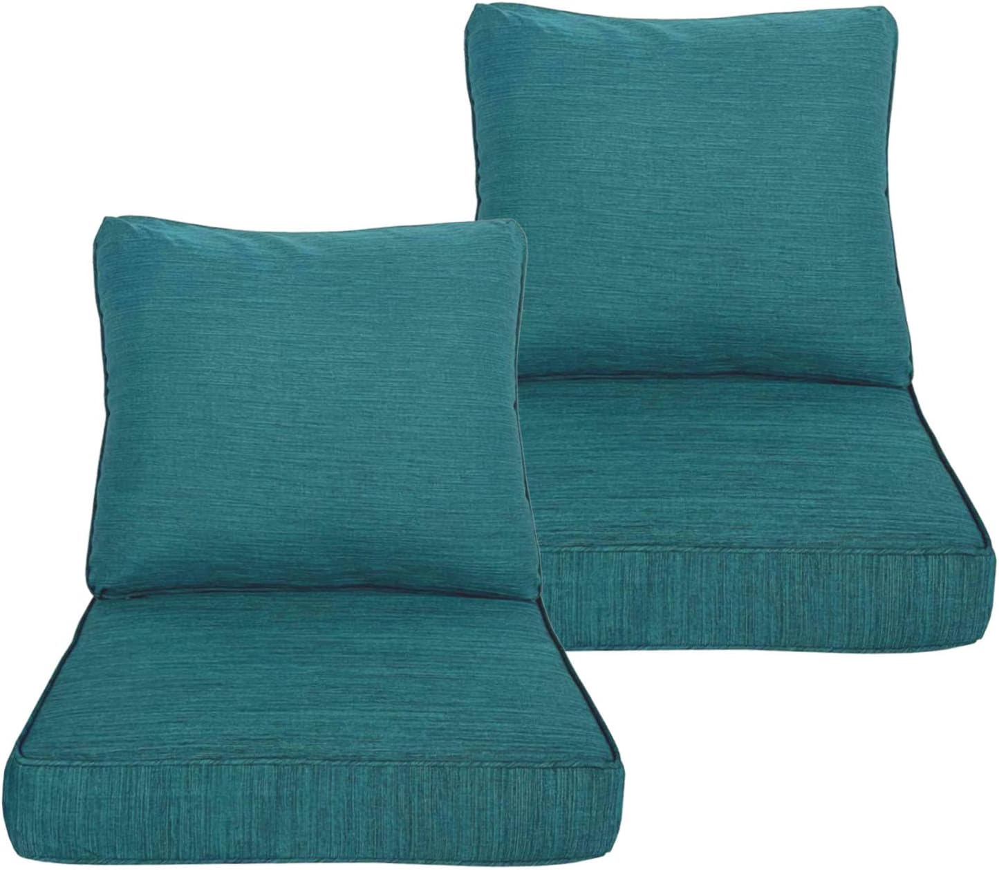 24x24 inch outdoor/indoor deep seat patio cushions set of 2 deep seat bottom resilient foam filling with ties&zipper water repellent stain-resistant uv resistant weather resistant malachite malachite 24"x24"x4.7" 2set