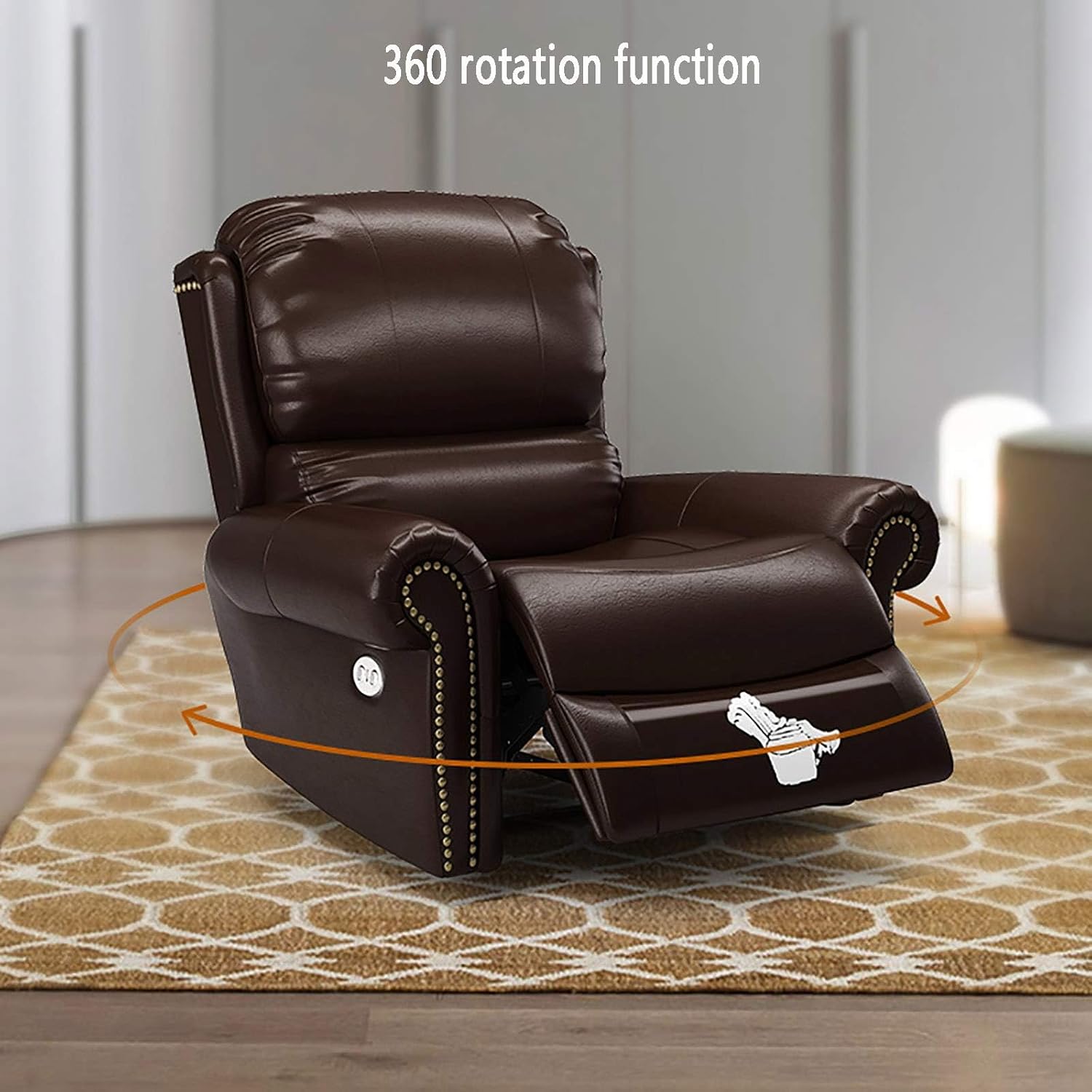 Genuine Leather Recliner Sofa Featuring Electric Power Lift, Power Headrest, Massage Heat, USB Ports, Cup Holders, and Adjustable Footrest