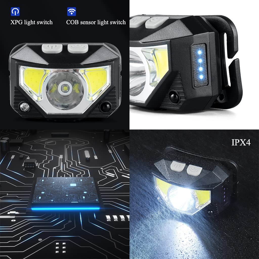 Latarka Na Głowę, Akumulator USB Czujnik Ruchu Super Jasny Latarka Czołowa Nastawny Lampa Robocza Przenośny 2-pak Latarka Czołowa LED Do Biwakowania, Wędrówek, Wędkowania, Pracy, Biegania
