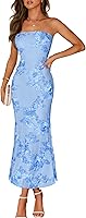 MEROKEETY Women's Strapless Floral Maxi Dress 2026 Summer Off Shoulder Bodycon Wedding Guest Cocktail Party Long Dress