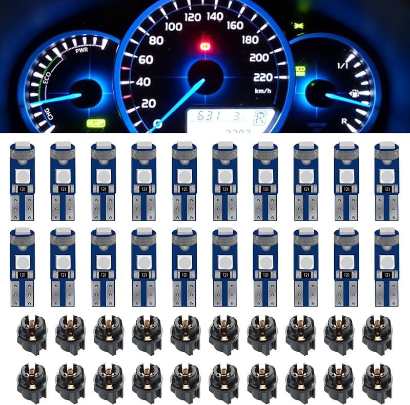Lâmpadas LED T5 para painel automotivo pvotawp azul com soquete giratório – 20 unidades