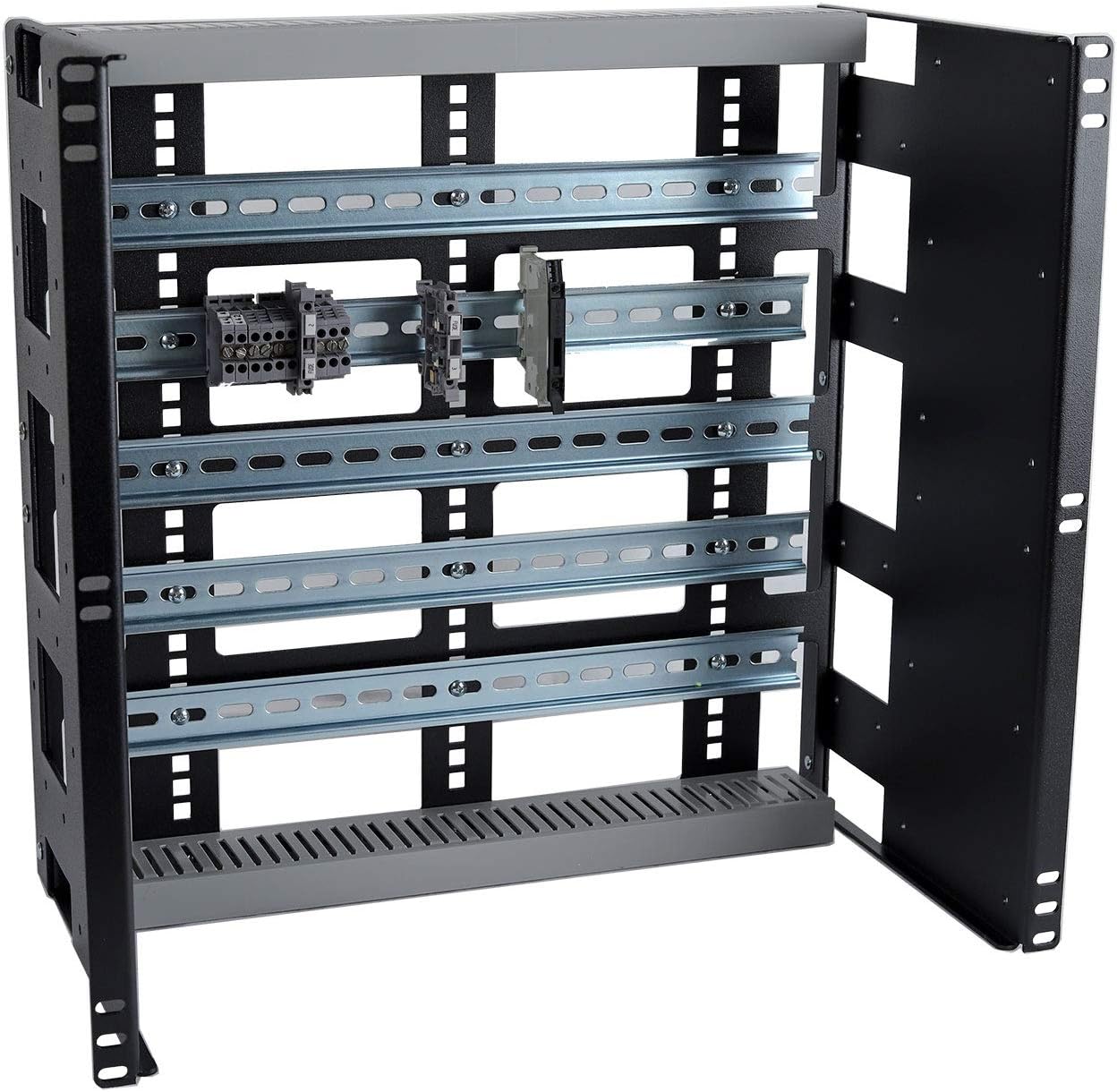 RCB1138BK15 10U Rackmount DIN Rail Panel for Industrial Standard EIA-310 19 inch 2-Post Relay Rack or 4-Post Server Rack