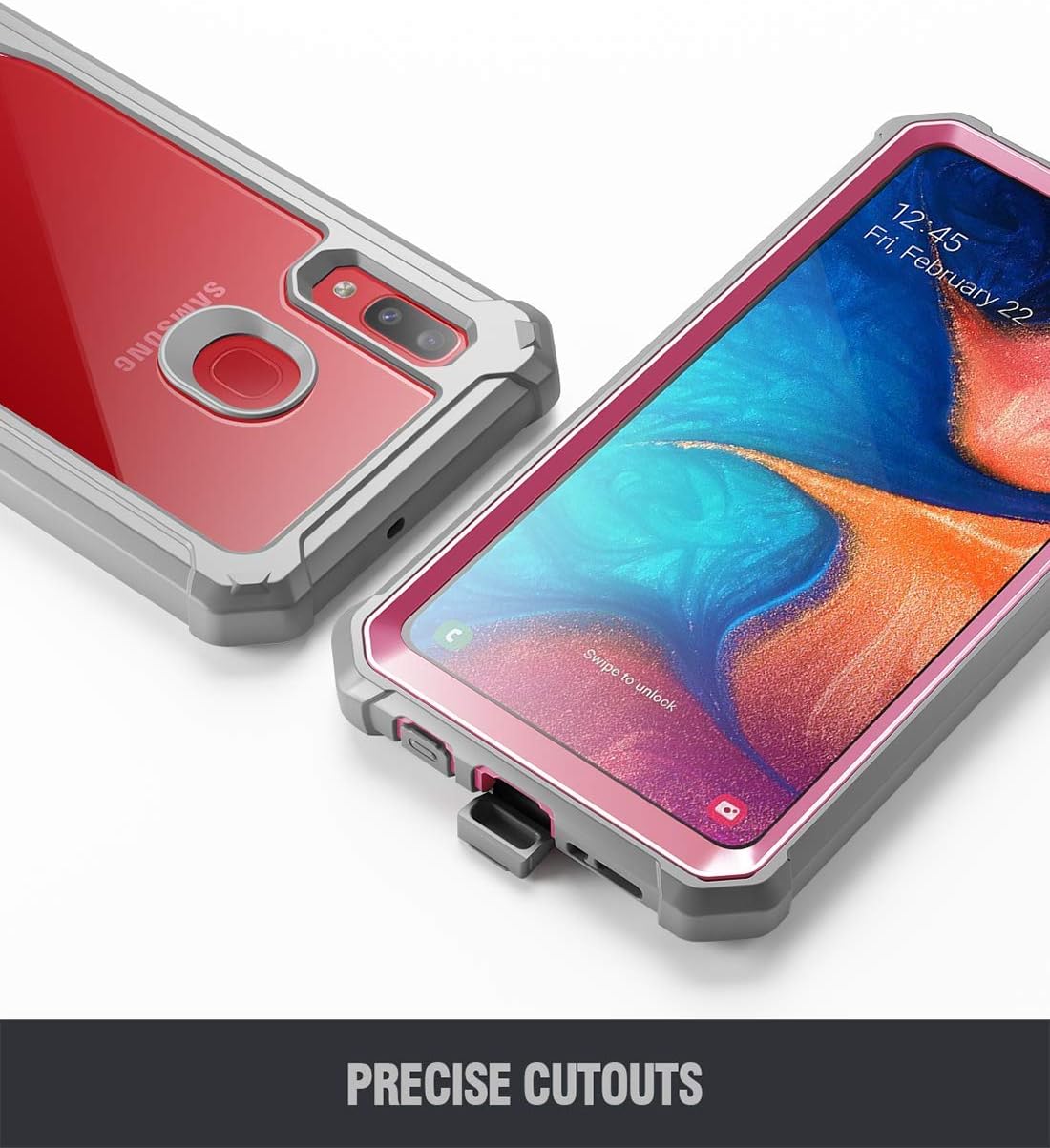 Poetic Galaxy A20 Rugged Clear Case, Galaxy A30 Case, Full-Body Hybrid Shockproof Bumper Cover, Built-in-Screen Protector, Guardian Series, Case for Samsung Galaxy A20 / Galaxy A30, Pink/Clear