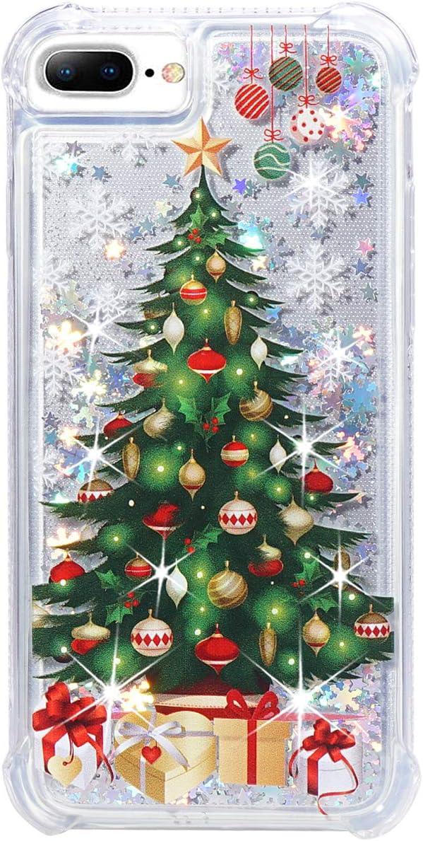 FLOCUTE iPhone 7 Plus Case, iPhone 8 Plus Glitter Chrismas Case Bling Sparkle Floating Liquid Soft TPU Cushion Luxury Case for Girls Women Cute Case for iPhone 7 Plus 8 Plus 5.5 Inch (Christmas Tree)