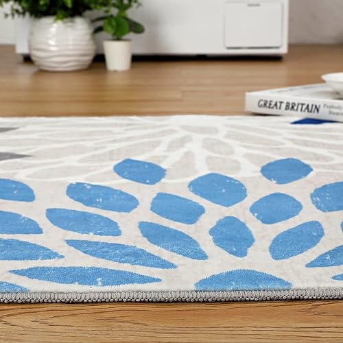 Miniatura 4 de COZYLOOM Alfombra moderna de 8 x 10 pies para sala de estar y dormitorio, alfombra bohemia con estampado floral, lavable, para interiores, suave,
