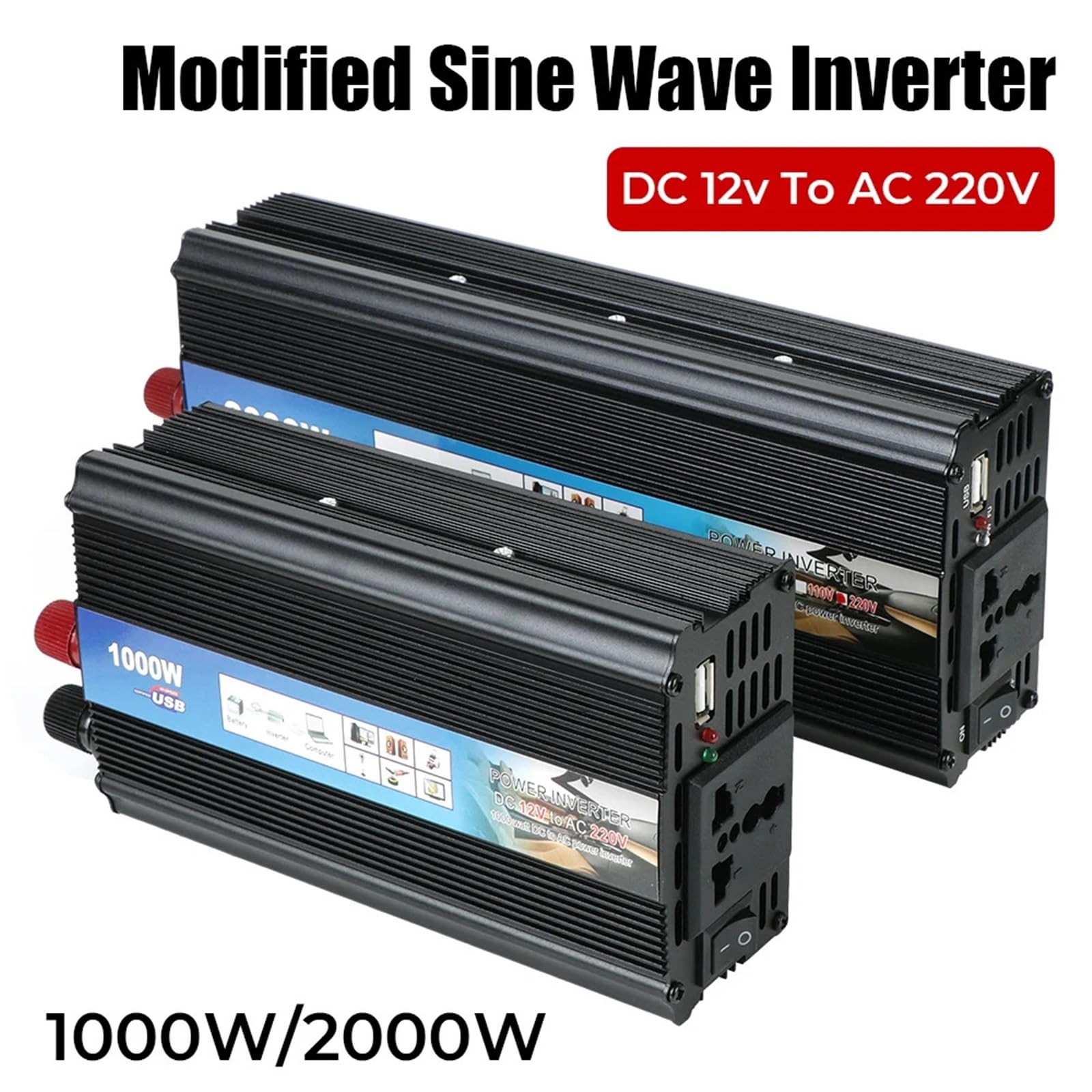 Inwertery, Modyfikowany falownik sinusoidalny 1000 W 2000 W Przetwornica napięcia samochodowego z ładowarką USB DC na AC(2000W)
