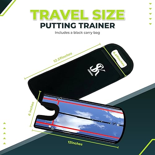 Miniatura 2 de Espejo de golf para entrenamiento y funda protectora de neopreno, herramienta de alineación de putter acrílico de 12 x 6 pulgadas con 8 ranuras para