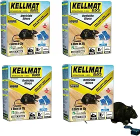 Kit 4 Und Kellmat Bloco Controle de Ratos Ratazanas e Camundongos (16 Blocos de 20g)