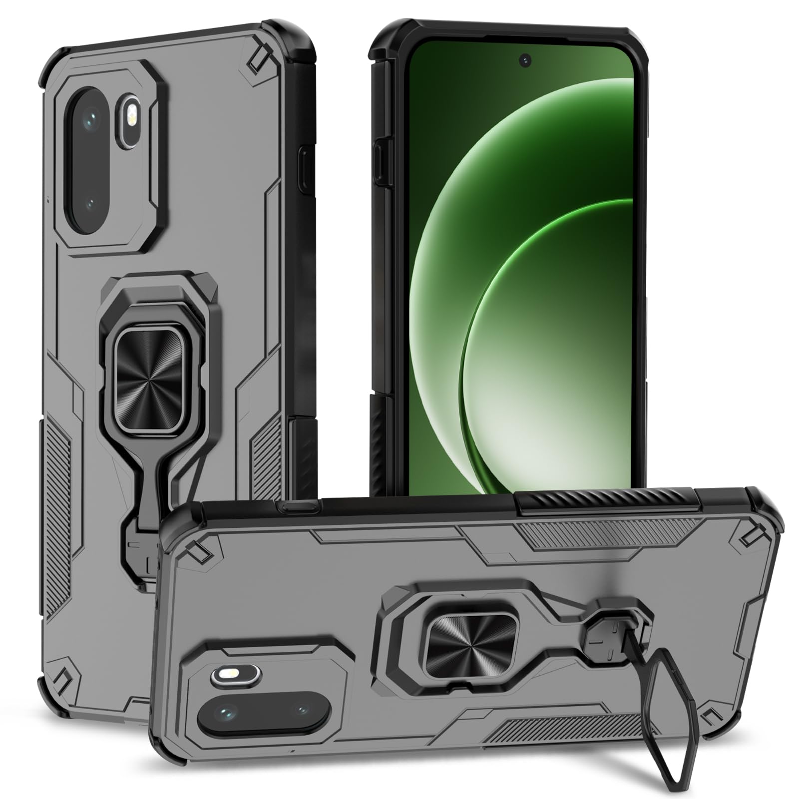 Funda para Samsung Galaxy A13 4G con Cristal Templado Protector Pantalla, Carcasa Antigolpes con Soporte anular metálico, Case Protectora de Grado Militar, Negro — view 215