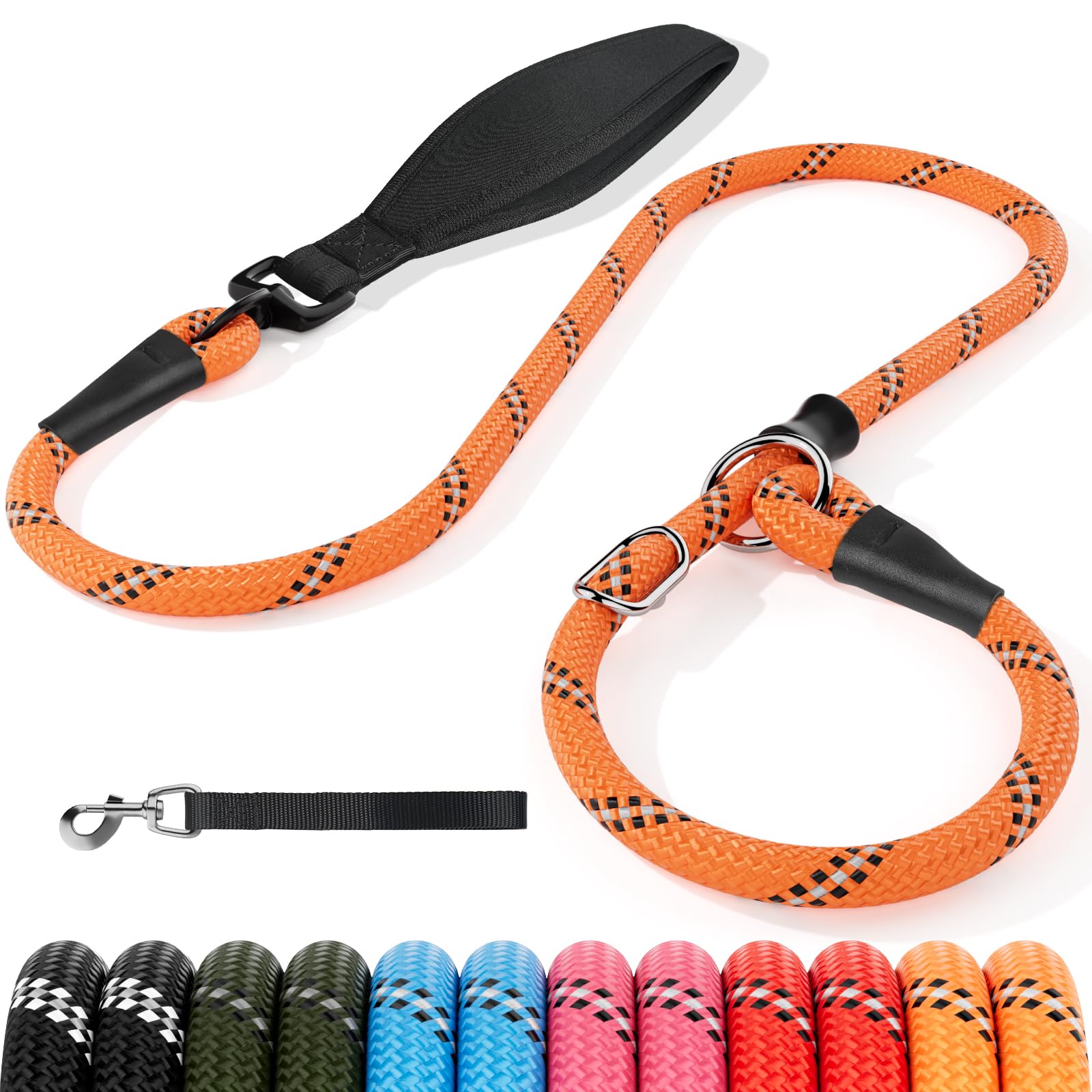 Kdsvakd Slip Lead for Dogs Anti Pull Dog Training Leads with 360° Comfortable Padded Handle and Collar Attachment