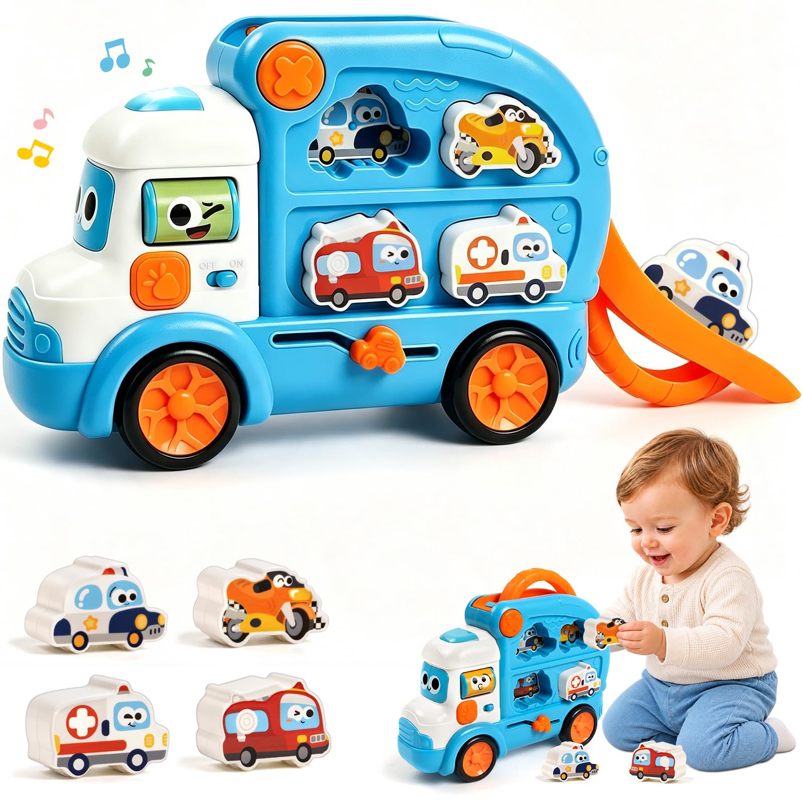 Marstone Montessori, giocattolo per bambini con pista da corsa e gioco abbinato a partire da 1, 2, 3 anni, giocattolo per bambini con musica e luce per 18-24 mesi, giocattolo educativo STEM, regalo