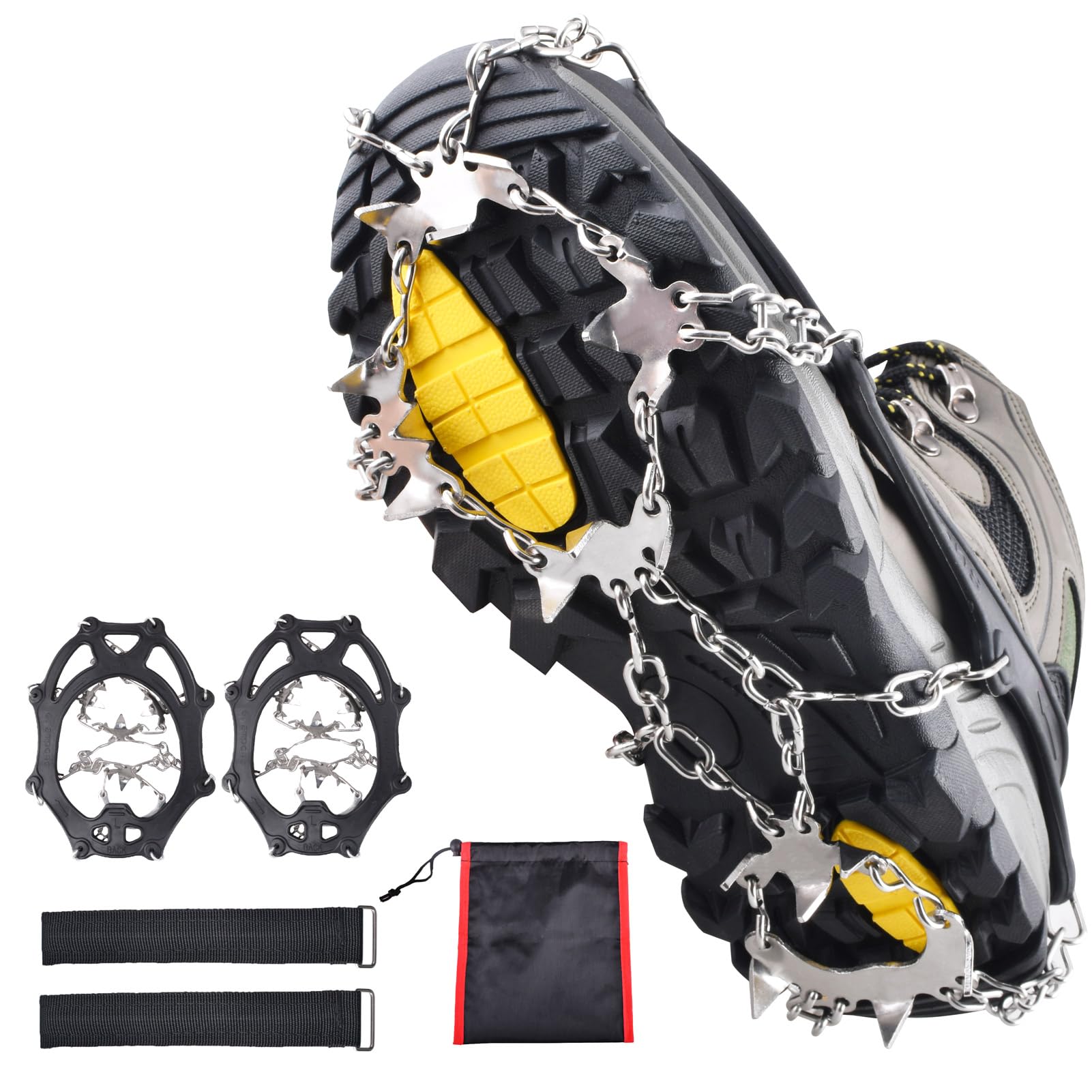 Azarxis Walk Traction Ice Snow Cleat Treads Grips Grippers Crampons Creepers with 19 Spikes for Shoes Boots Men Women Walking Climbing Hiking Fishing