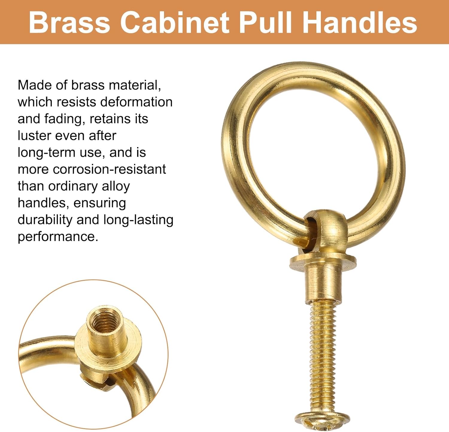 uxcell 6Pcs 1.18 Inch Brass Drawer Pulls and Knobs Cupboard Cabinet Drawer Rings Pulls Knob with Screws for Dresser Cabinet Closet Cupboard, Gold Tone