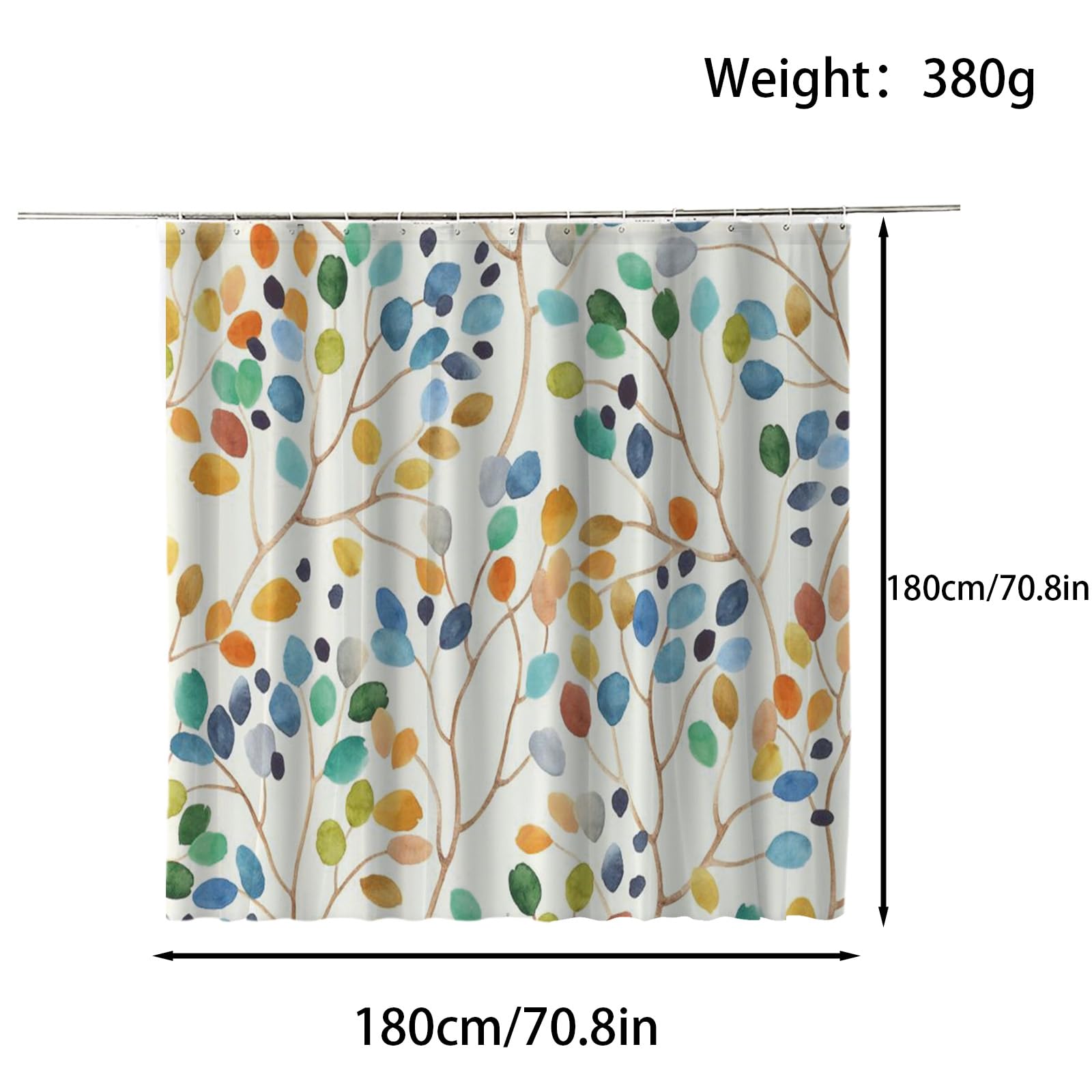 FAIRYGATE Wet Room Shower Curtain Shower Curtains Mould Proof Resistant Leaves Theme Waterproof Bathroom Curtains with 12 Hooks 180x180cm B8013 - Image 2
