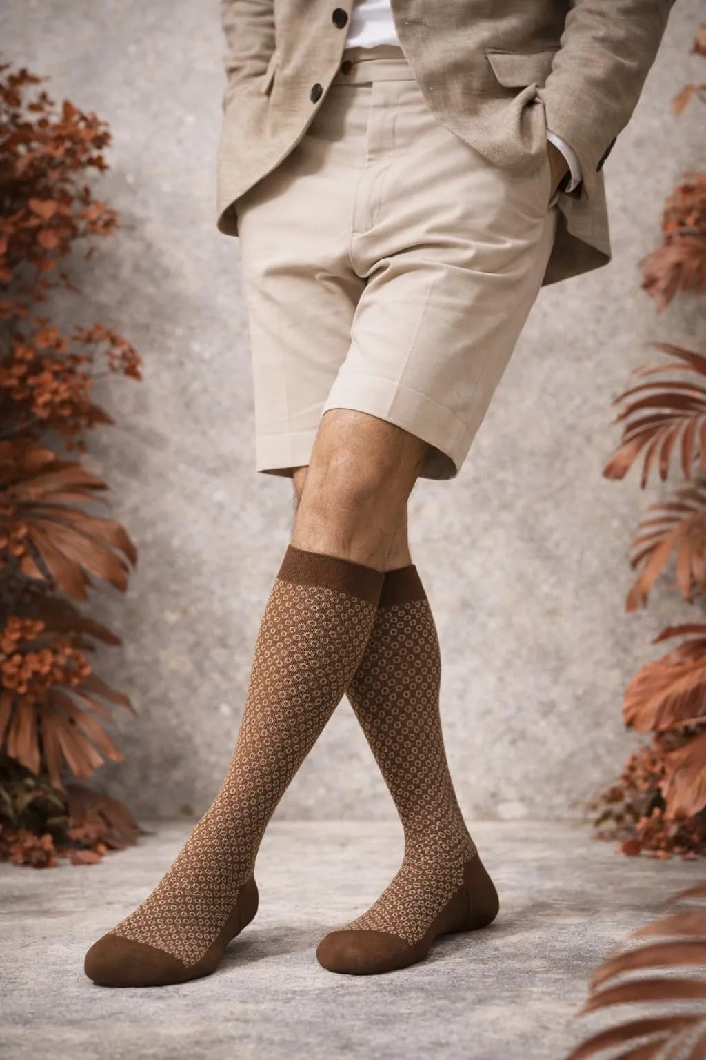 GATTI A POIS Calze Lunghe da Uomo in Filo di Scozia Brown, 3 Paia, Microbolle e Vanisè, Elegante, Cacao e Beige, Made in Italy
