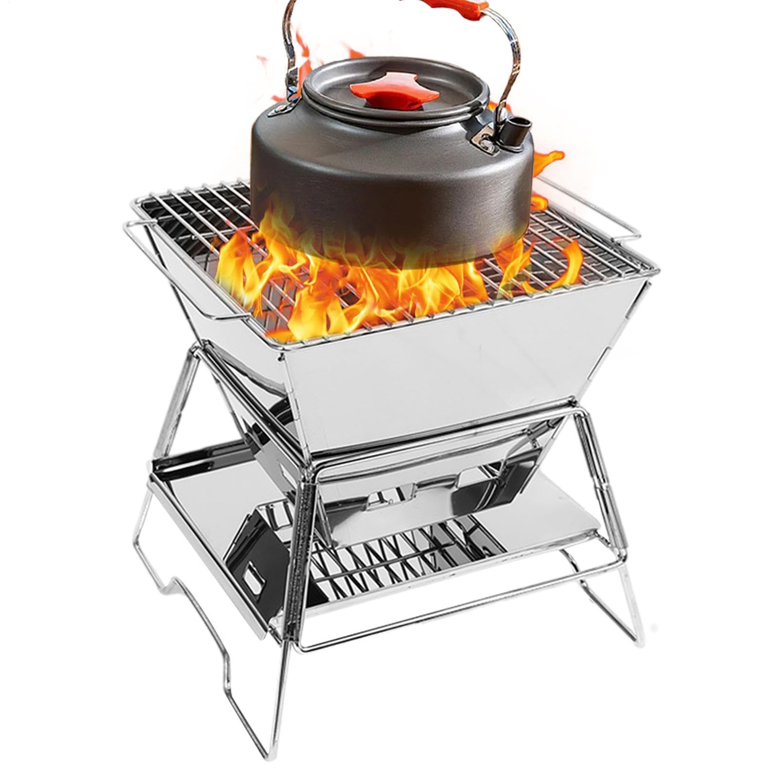 Mini fornello da campeggio portatile da picnic, in acciaio, stabile e | pieghevole, per esterni, barbecue, bruciatore a legna per falò, barbecue e picnic