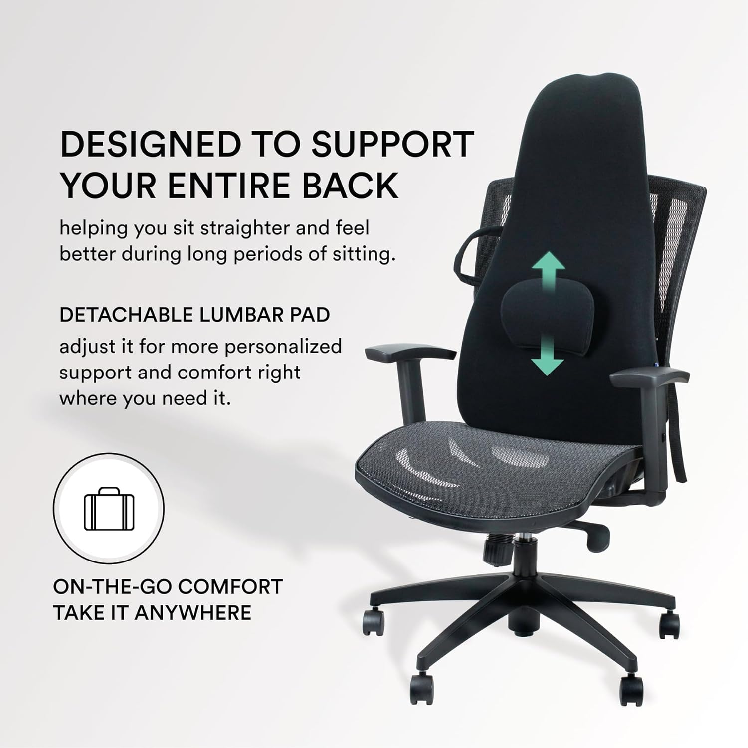 ObusForme Highback Backrest Support - Extra Tall Padded Seat Cushion and Lumbar Support Pillow, Portable Posture Support with Soft and Durable Foam