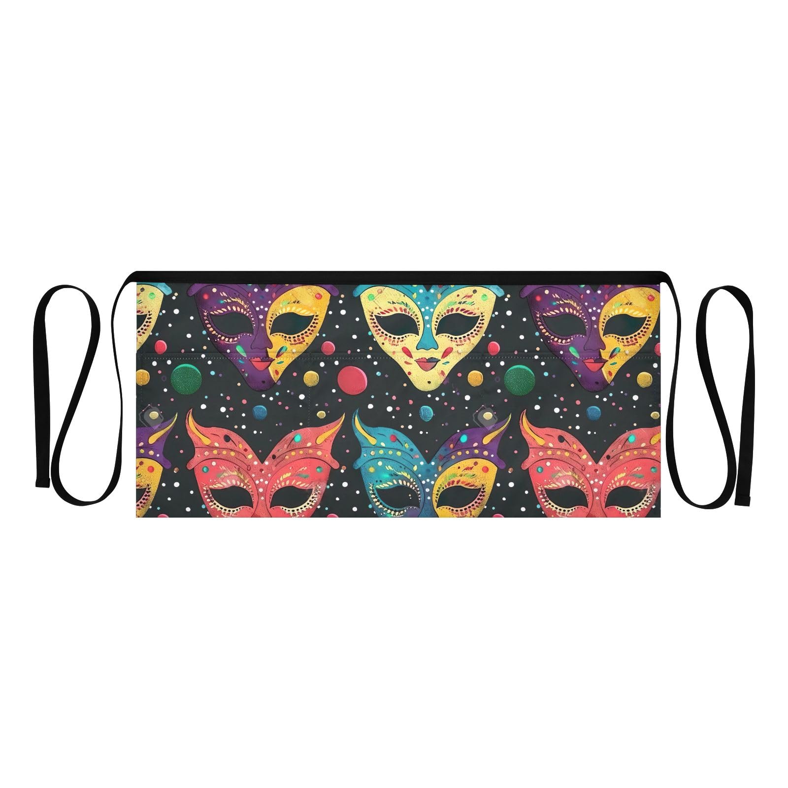 ODAWA Mardi Gras Masks Waist Apron with 3 Pockets Server Aprons Short