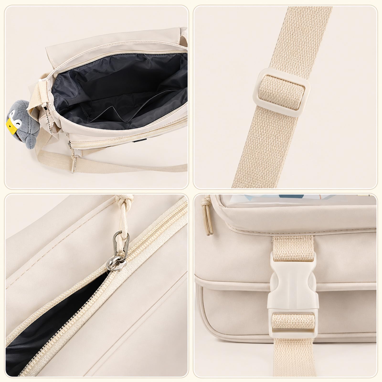 Borsa Ita, borsa a tracolla Y2K, borsa a tracolla da donna Ita in tela con spilla e ciondolo, borsa leggera, borsa a tracolla Kawaii