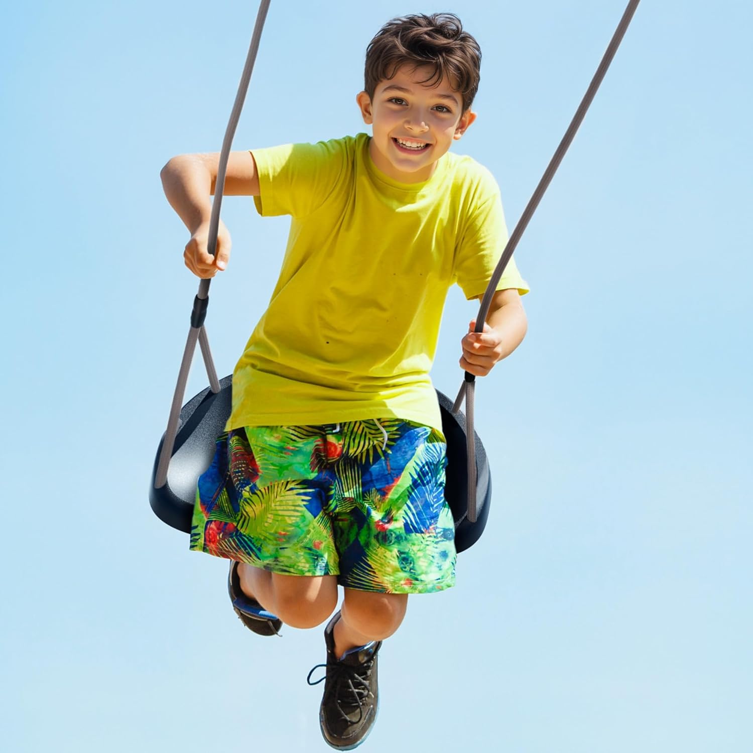 Black Rope Swing Seat for Adults and Toddler,Heavy Duty Tree Swing with Ergonomic Design,Height Adjustable for Indoor Outdoor Backyard Patio Garden Easy Installation