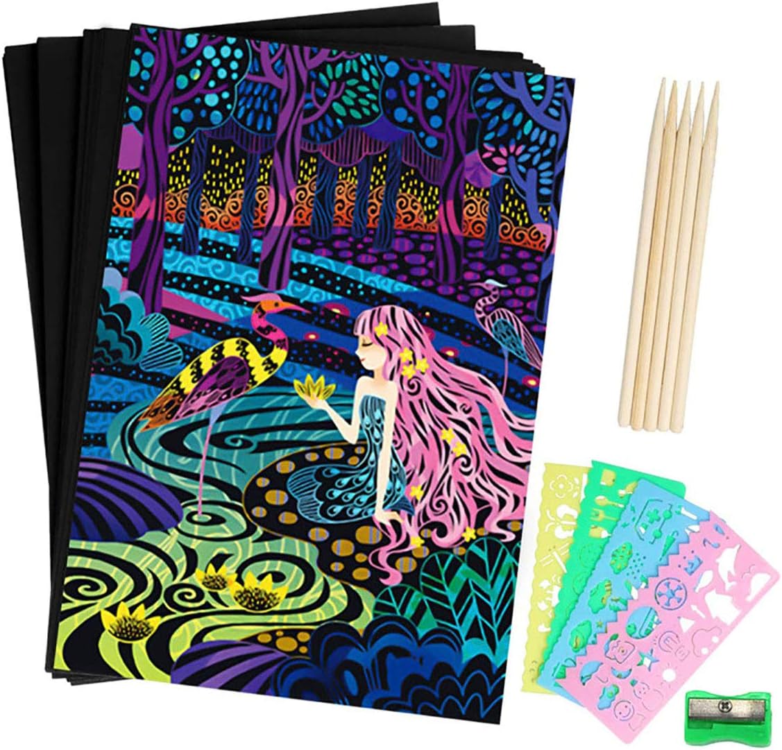 BESTZY Scratch Art Crafts for Kids, 50 Sheets Rainbow Scratch Paper