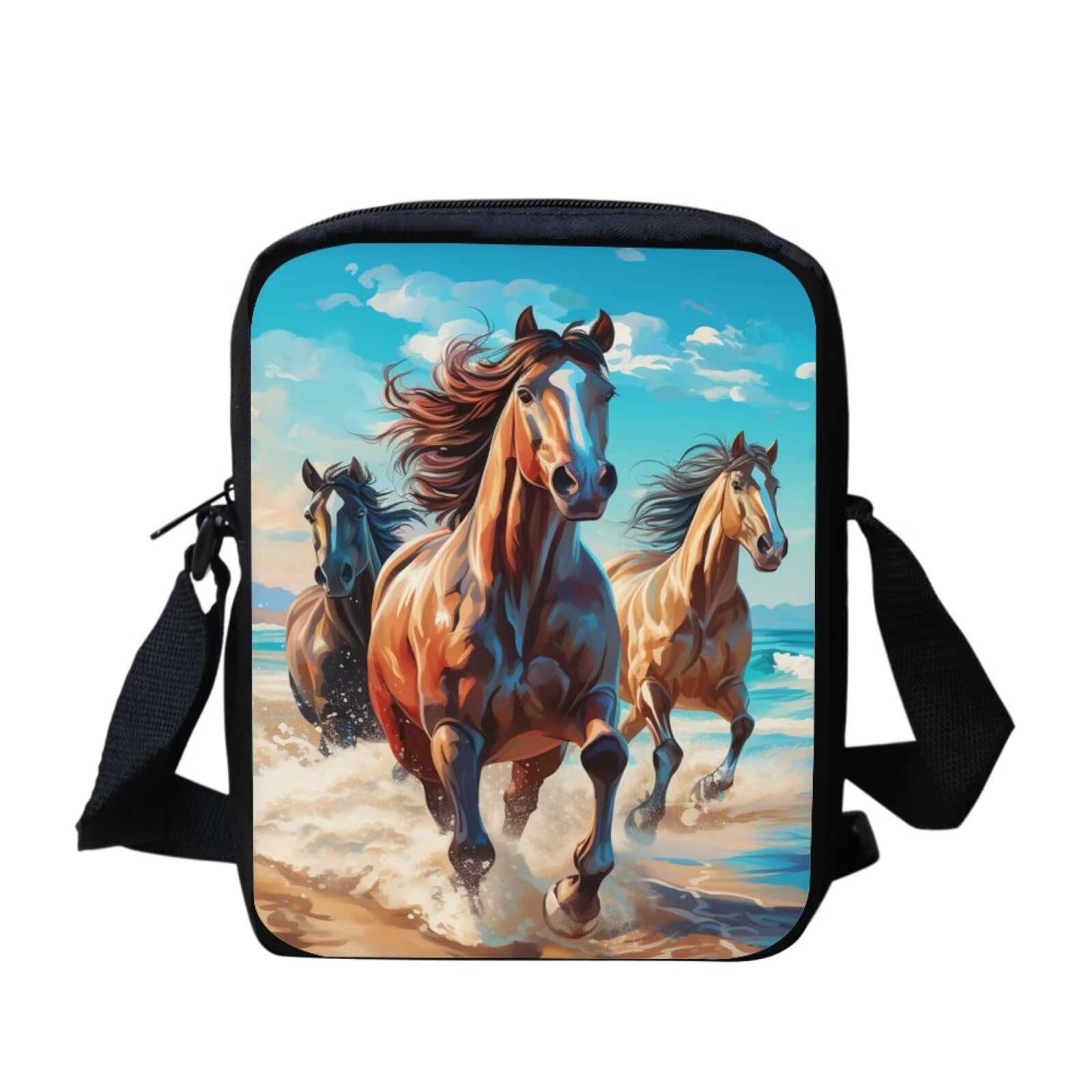 WELLFLYHOM Wild Horse Purse Crossbody Bag for Women Teen Girls Small Phone Bag Canvas Messenger Bag Sling Shoulder Handbag for Kids Travel Wallet Organizer Storage Pouch