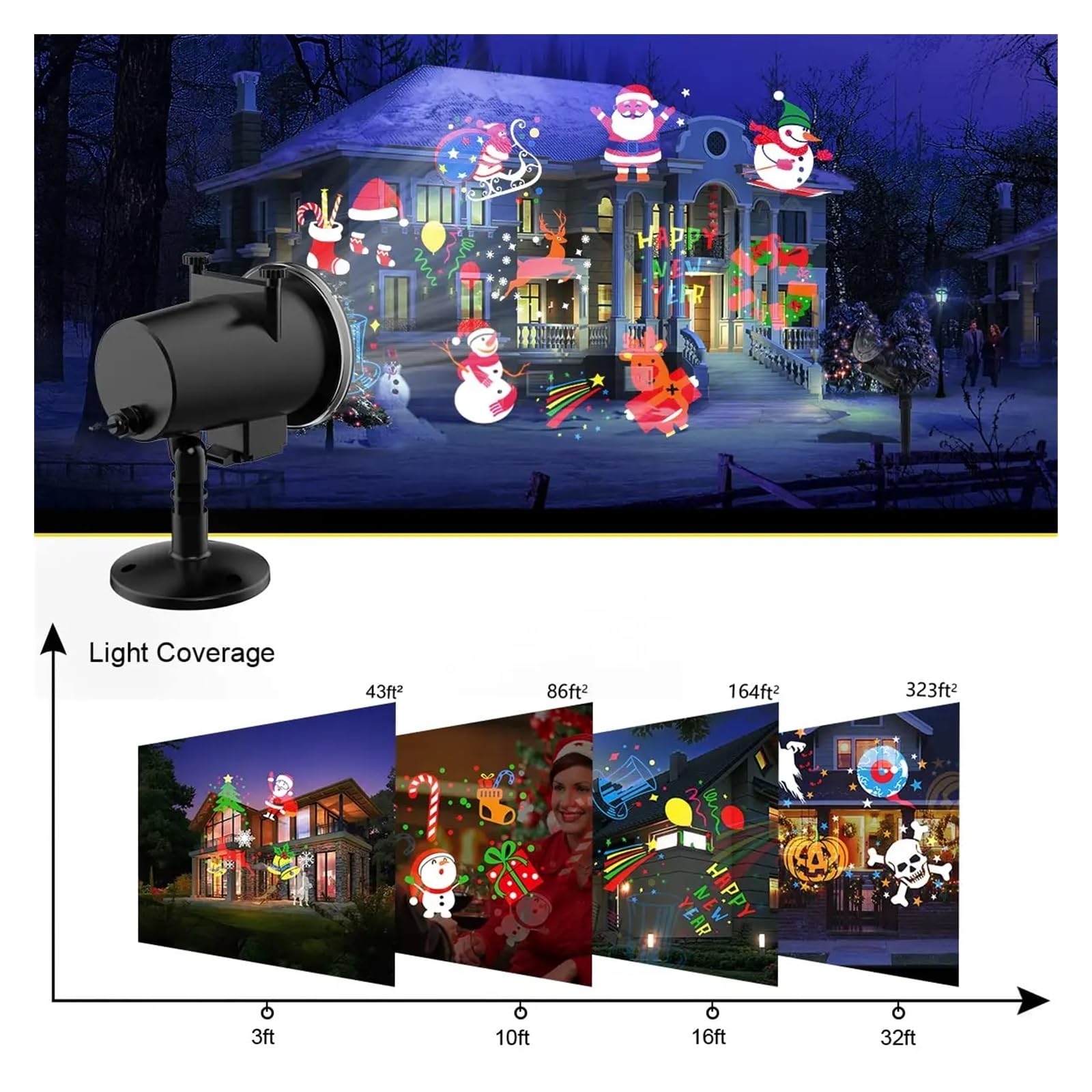 Proiettore di Luce, proiettore olografico di Halloween, proiettore di luci Natalizie di Halloween con 16 Modelli LED Impermeabile per Esterni e Interni, Luce Festiva per Decorazioni per Fest